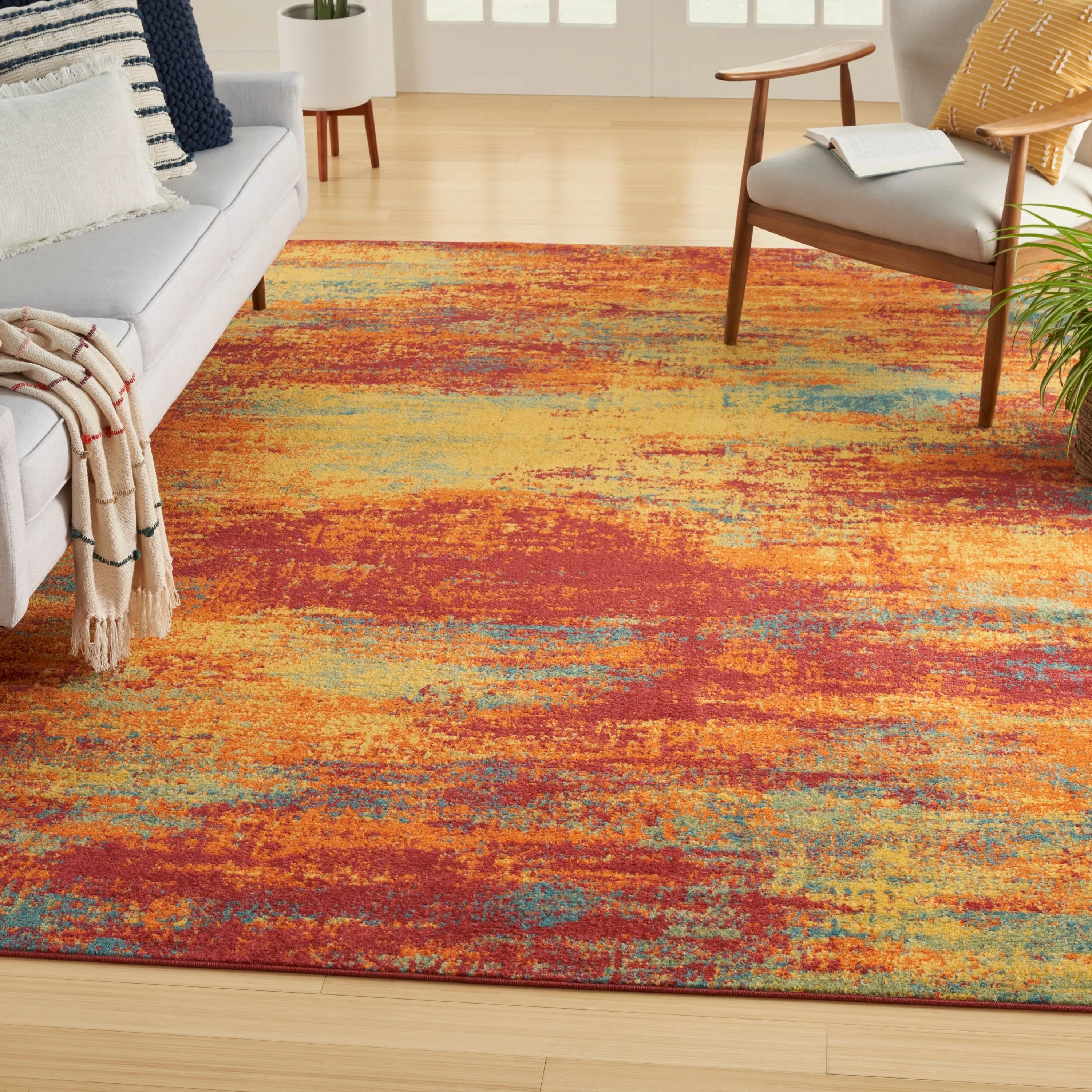 Nourison Essentials Indoor/Outdoor Red Abstract Area Rug