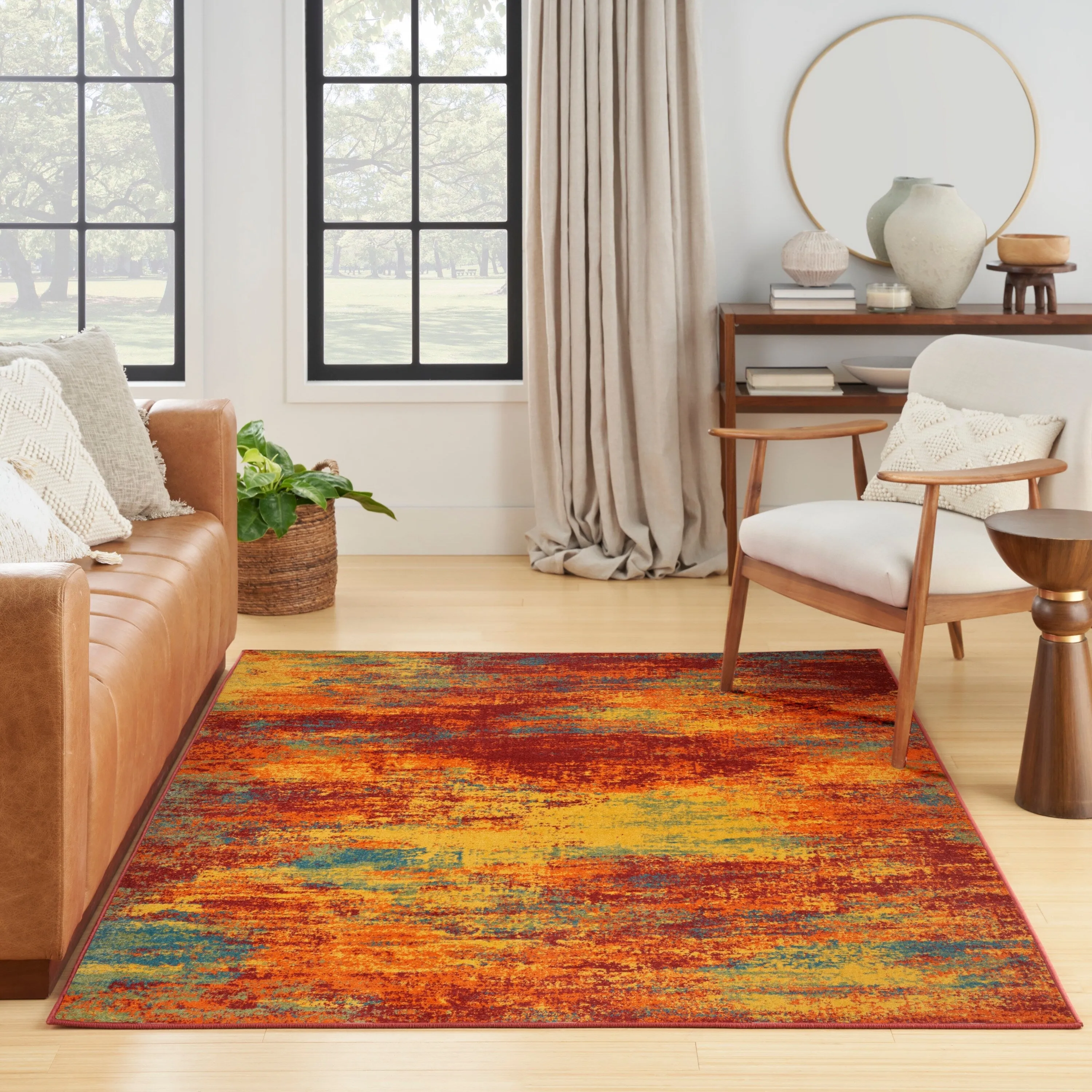 Nourison Essentials Indoor/Outdoor Red Abstract Area Rug