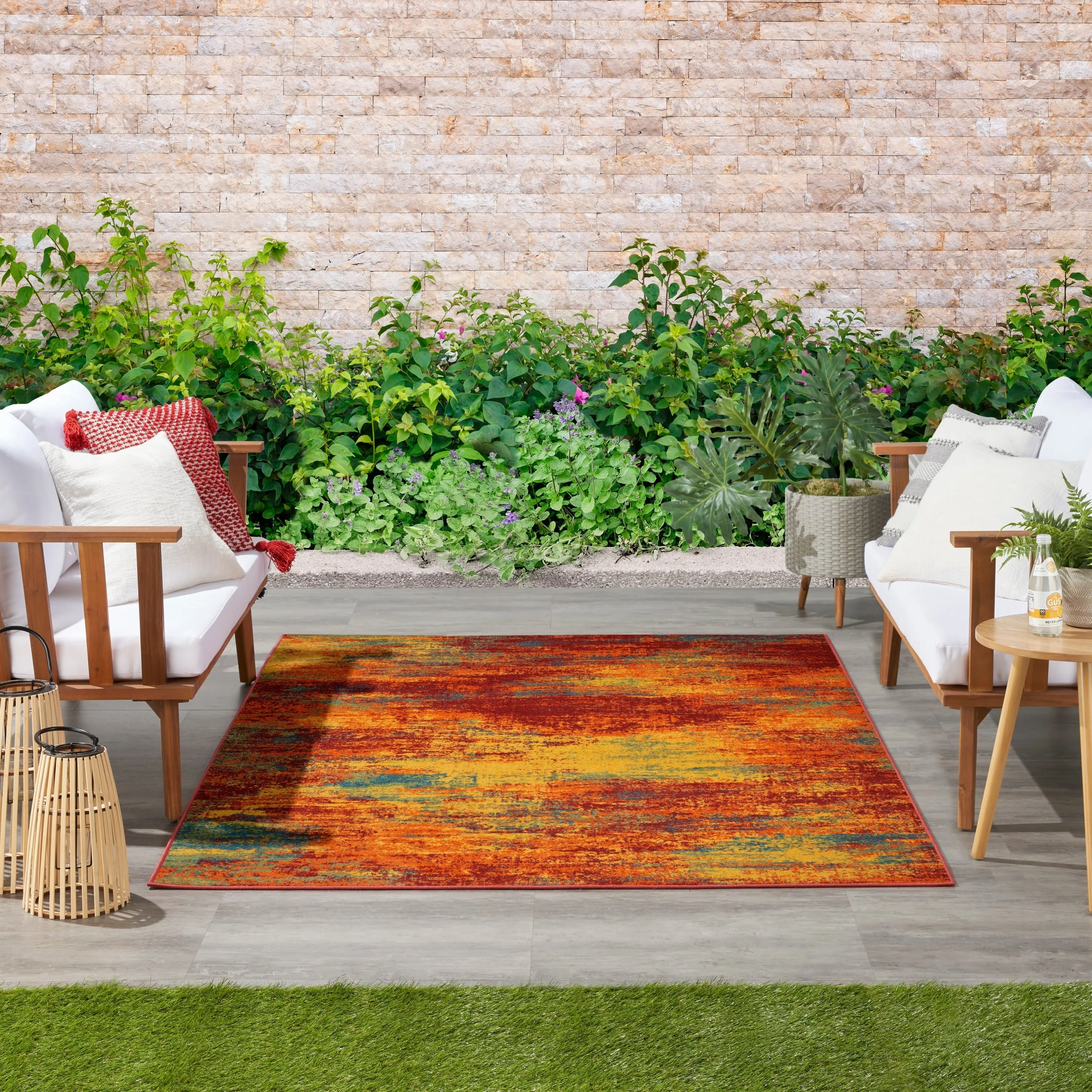 Nourison Essentials Indoor/Outdoor Red Abstract Area Rug