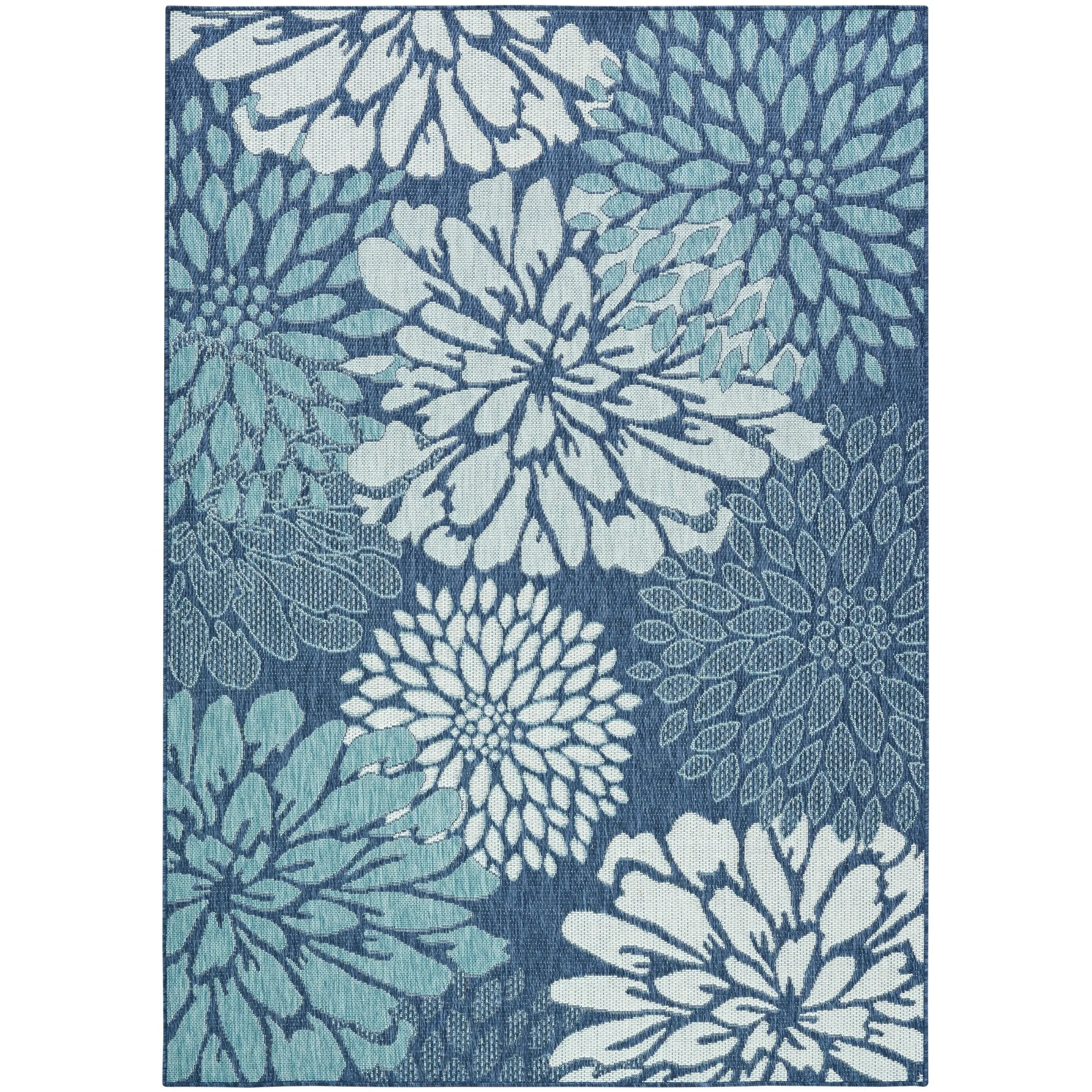 Nourison Garden Oasis Indoor/Outdoor Blue Floral Tropical Area Rug