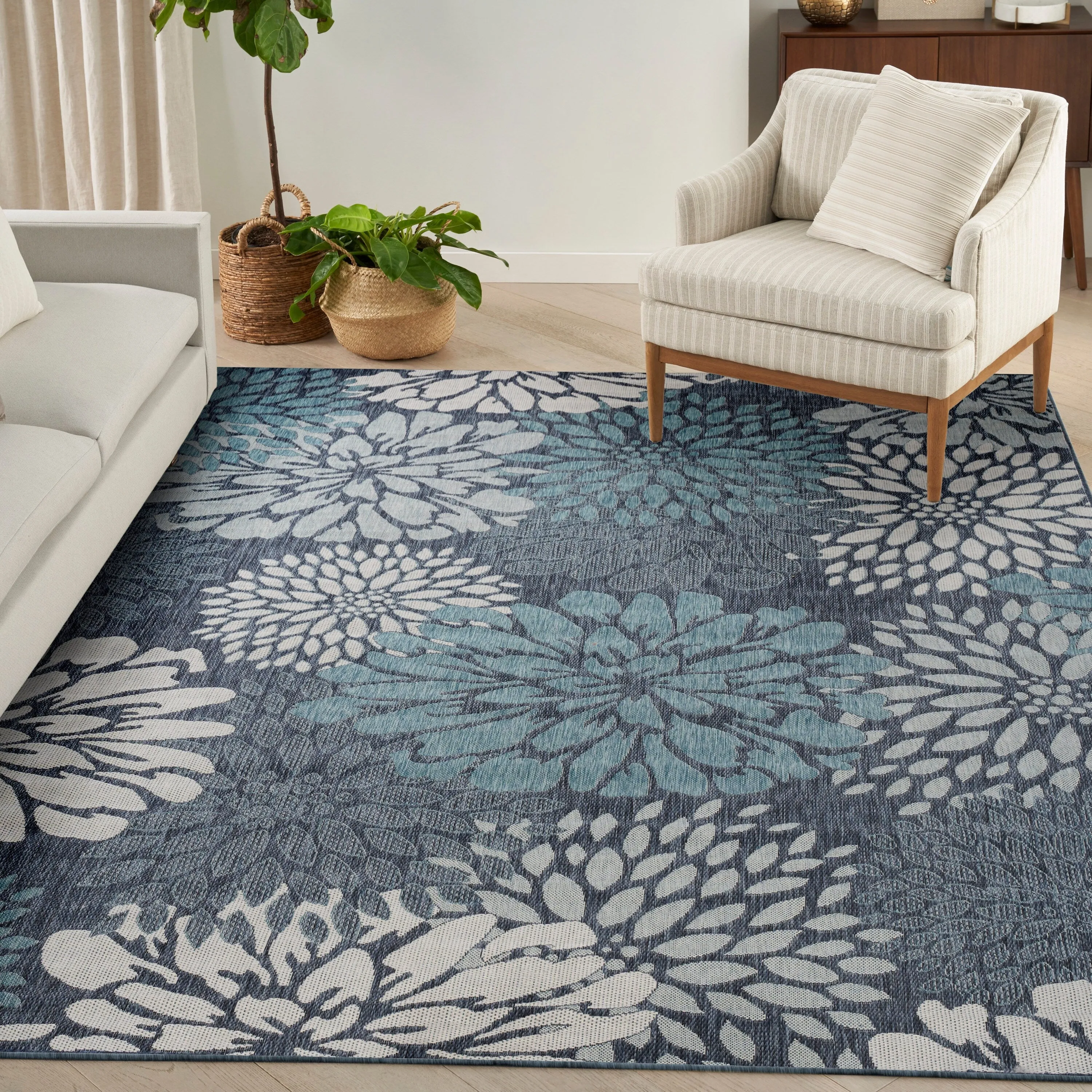 Nourison Garden Oasis Indoor/Outdoor Blue Floral Tropical Area Rug