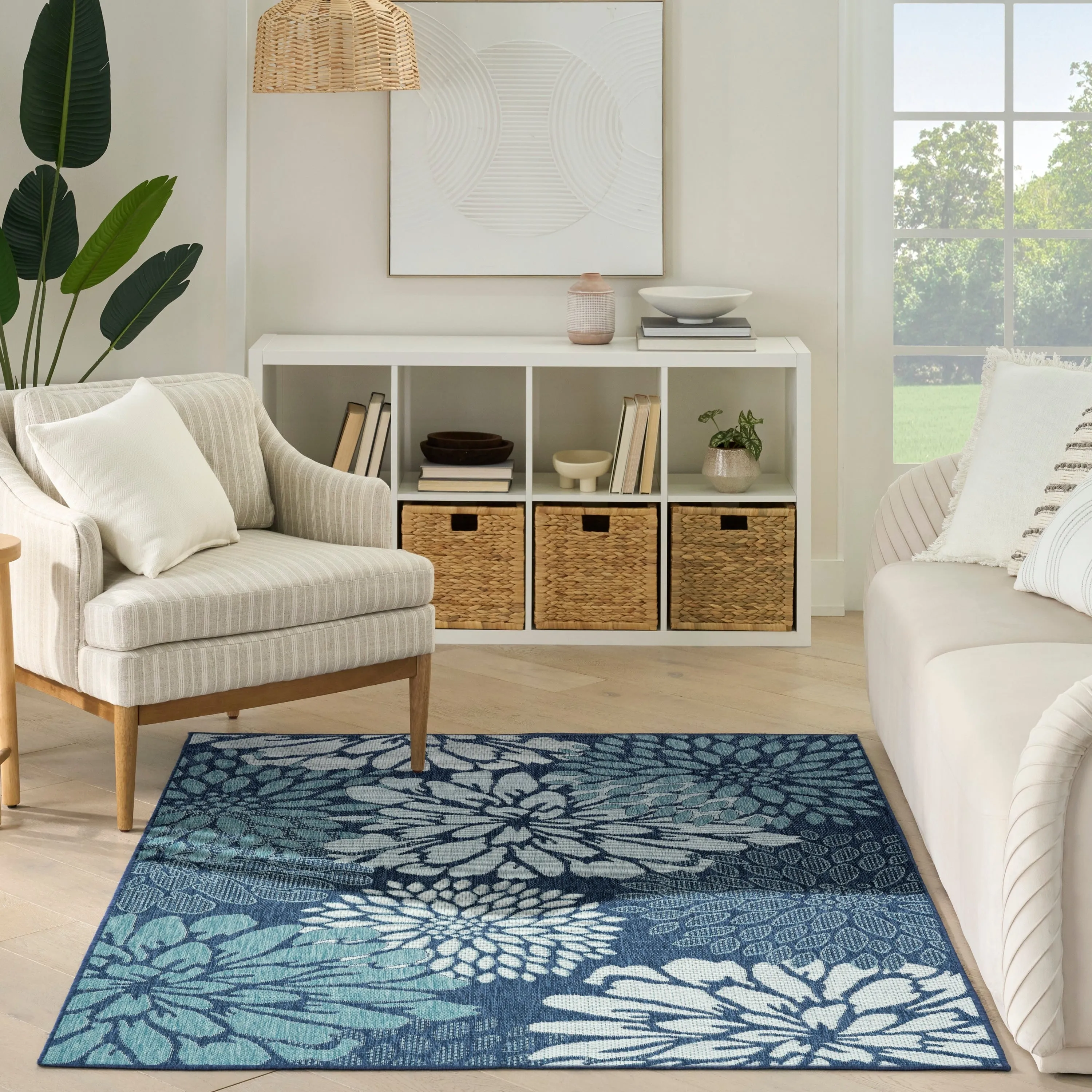 Nourison Garden Oasis Indoor/Outdoor Blue Floral Tropical Area Rug