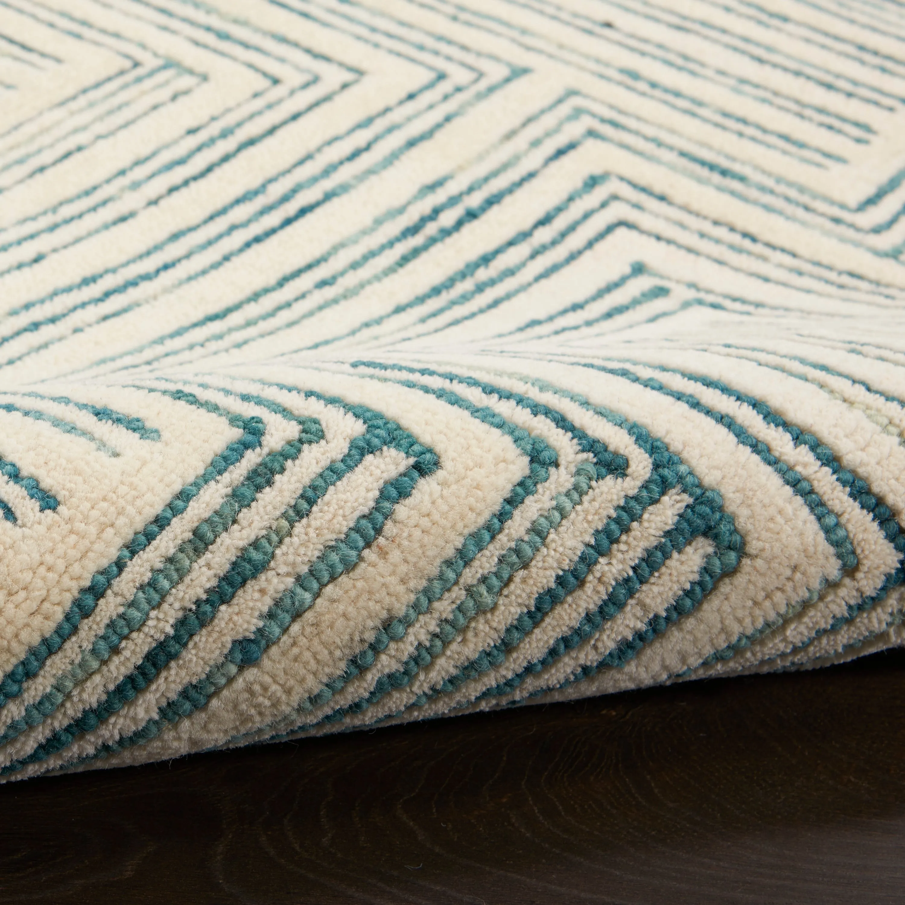 Nourison Linked Modern Geometric Ivory Turquoise Blue Area Rug