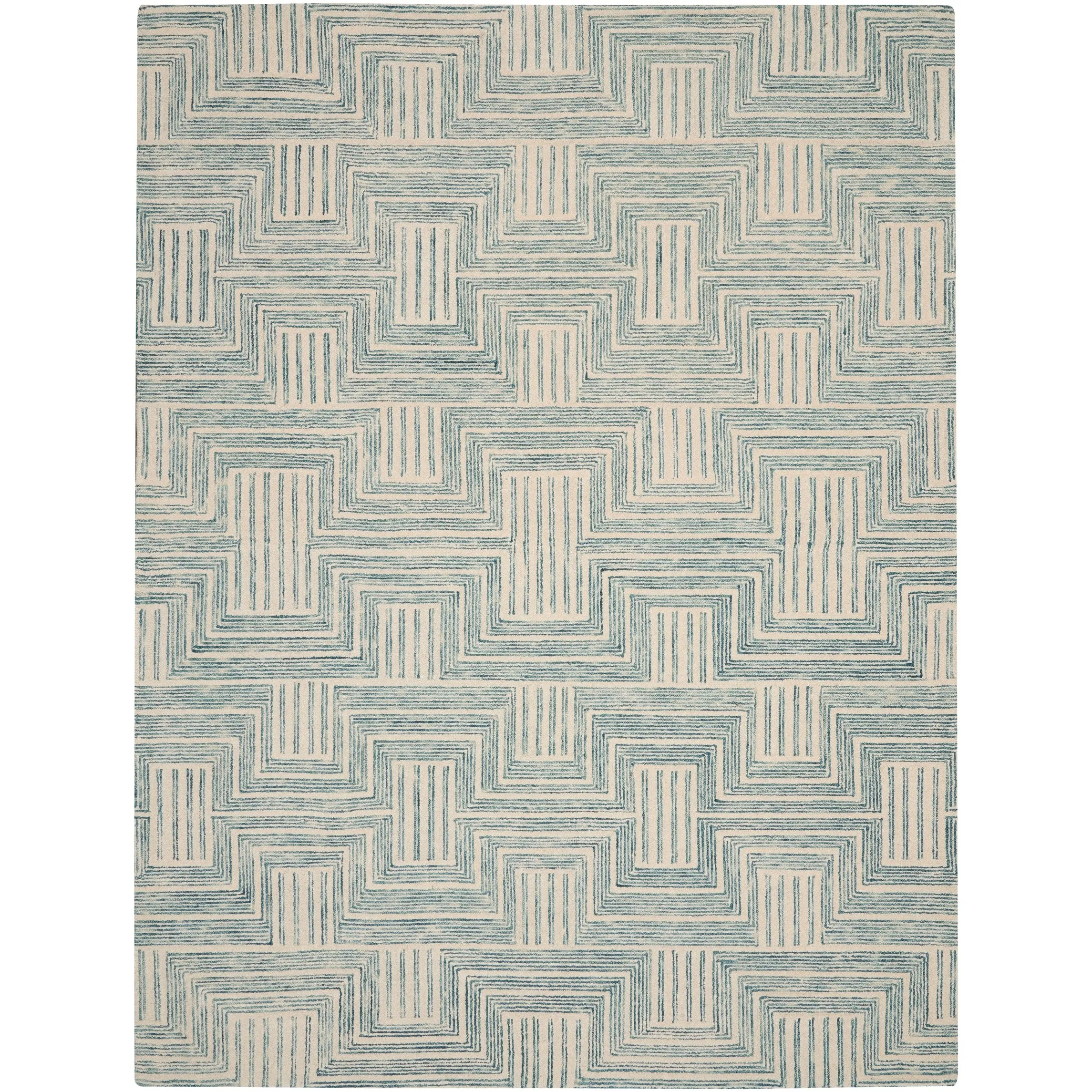 Nourison Linked Modern Geometric Ivory Turquoise Blue Area Rug