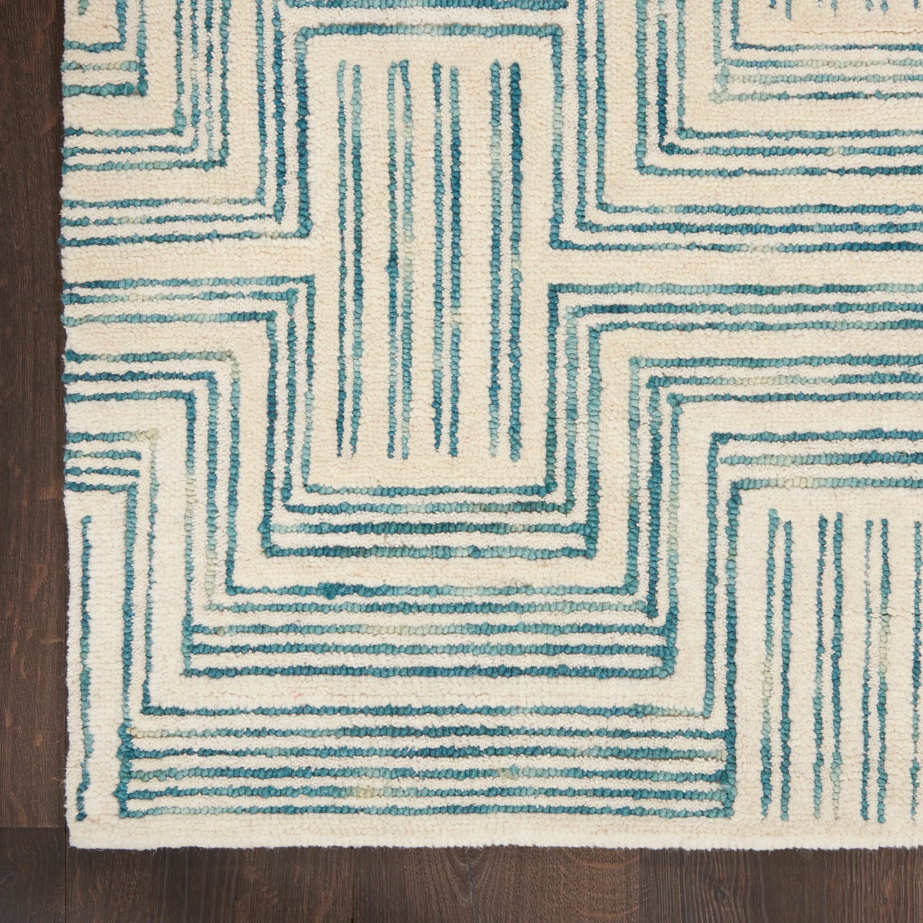 Nourison Linked Modern Geometric Ivory Turquoise Blue Area Rug