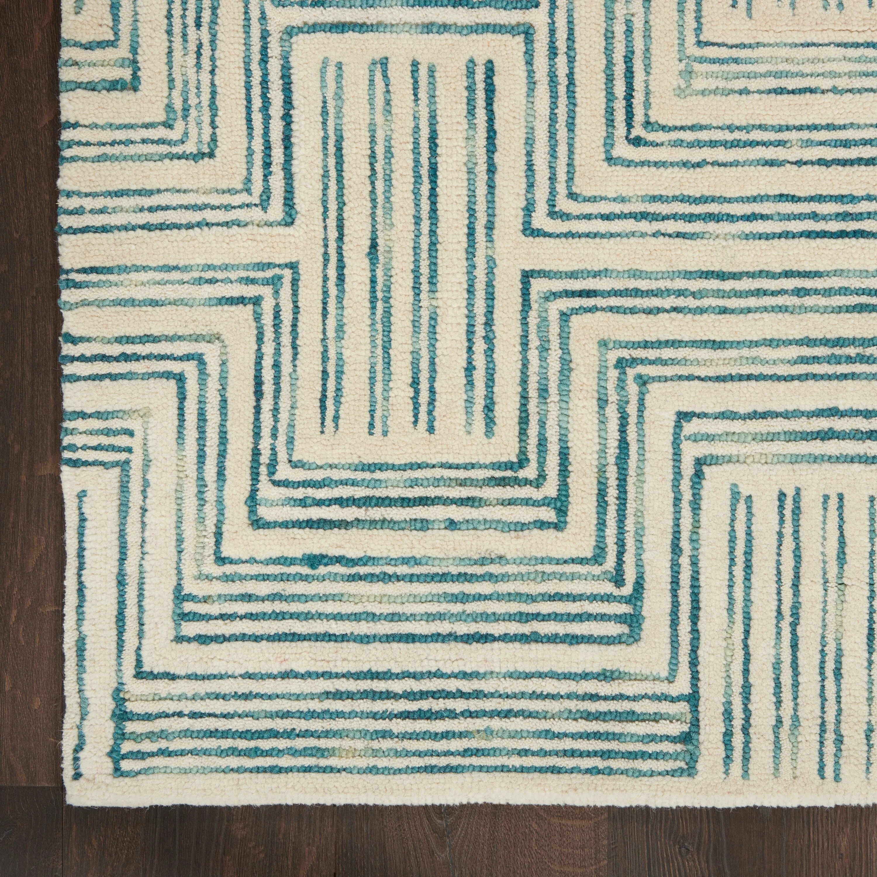 Nourison Linked Modern Geometric Ivory Turquoise Blue Area Rug