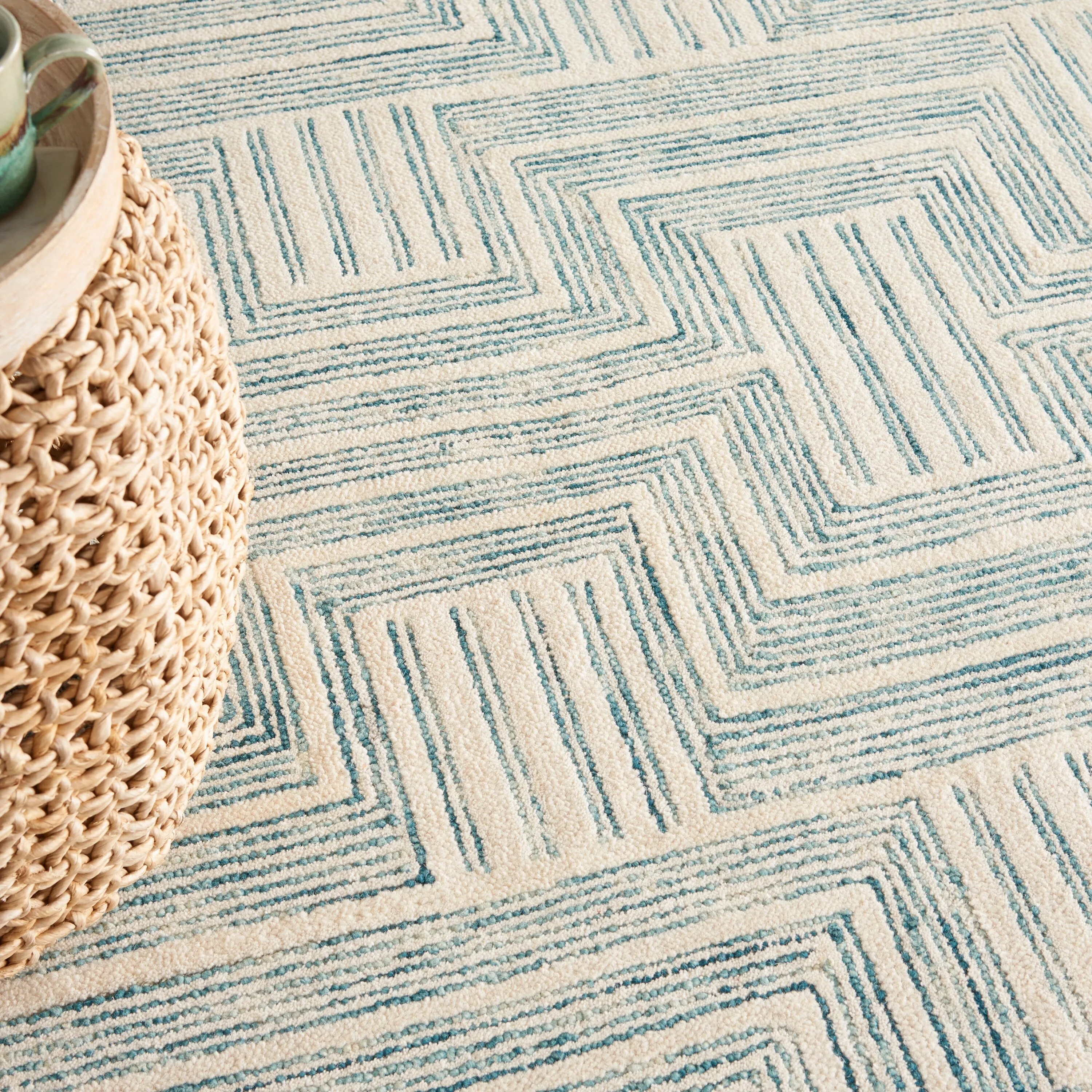 Nourison Linked Modern Geometric Ivory Turquoise Blue Area Rug