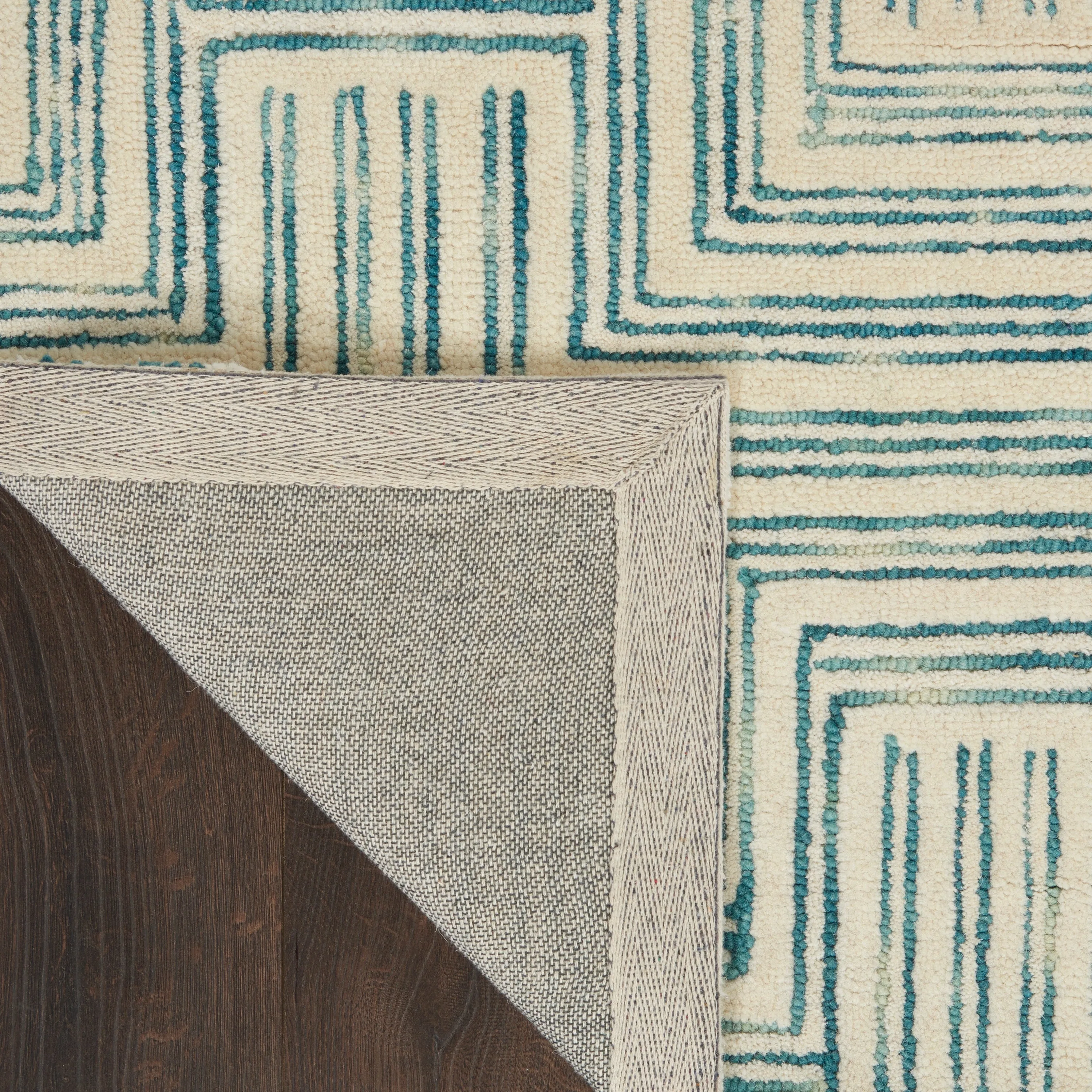 Nourison Linked Modern Geometric Ivory Turquoise Blue Area Rug
