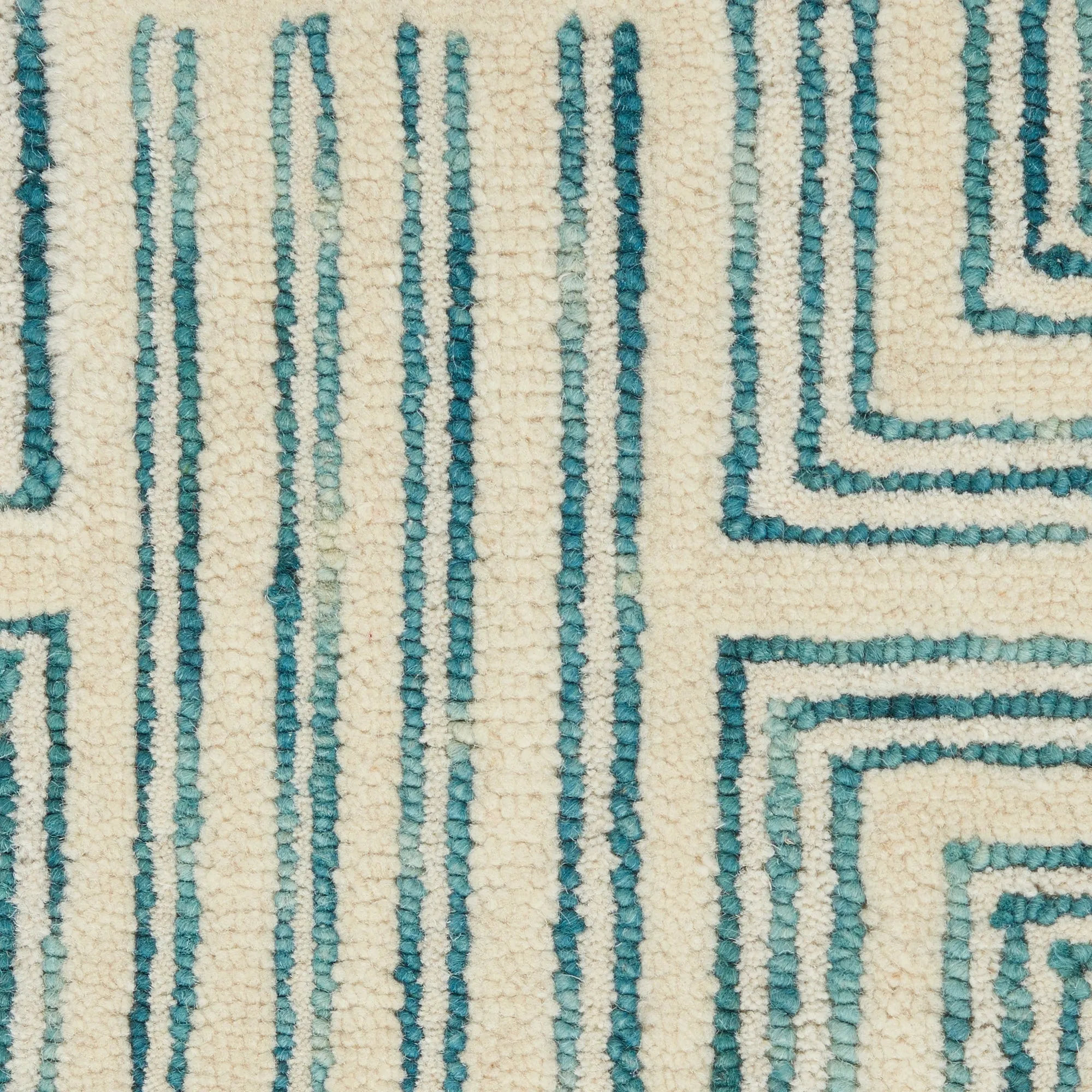 Nourison Linked Modern Geometric Ivory Turquoise Blue Area Rug