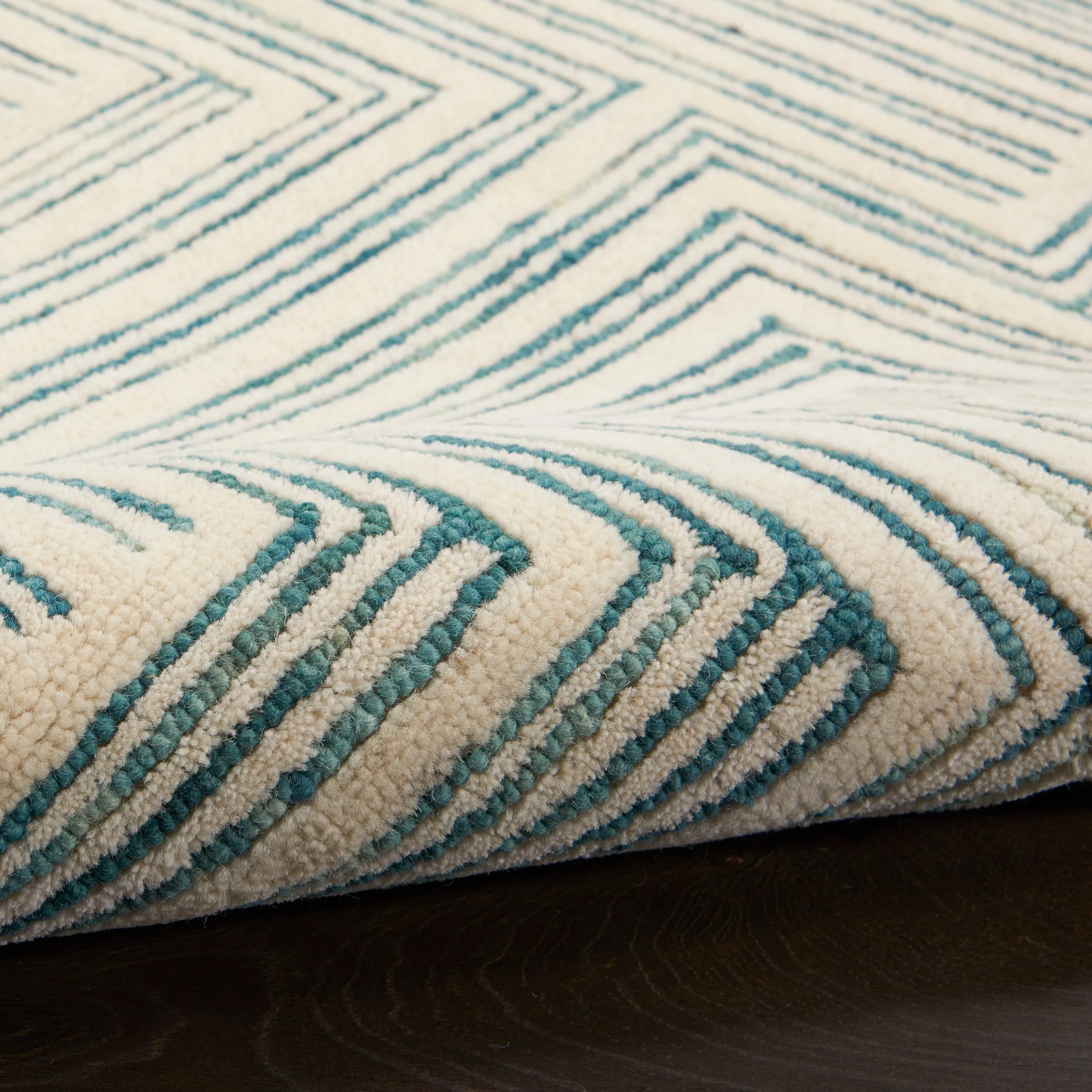 Nourison Linked Modern Geometric Ivory Turquoise Blue Area Rug