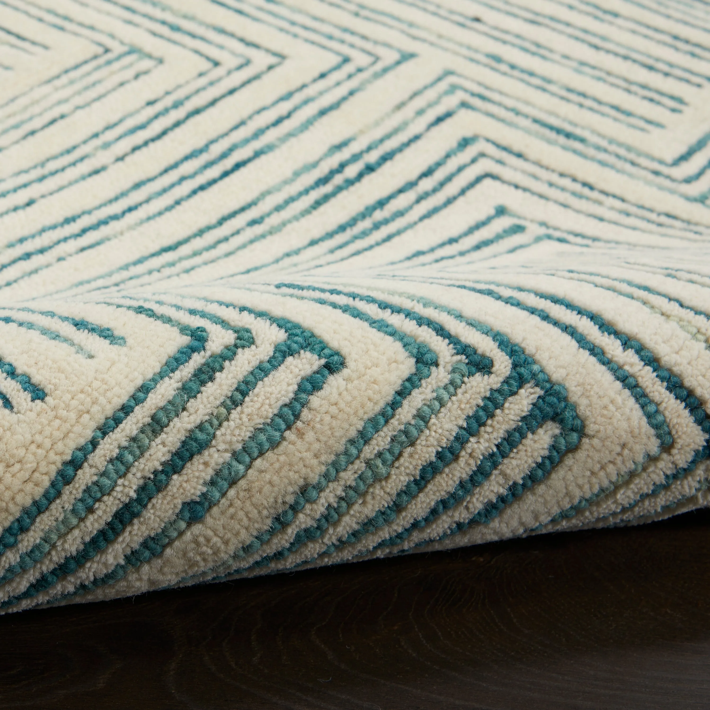 Nourison Linked Modern Geometric Ivory Turquoise Blue Area Rug