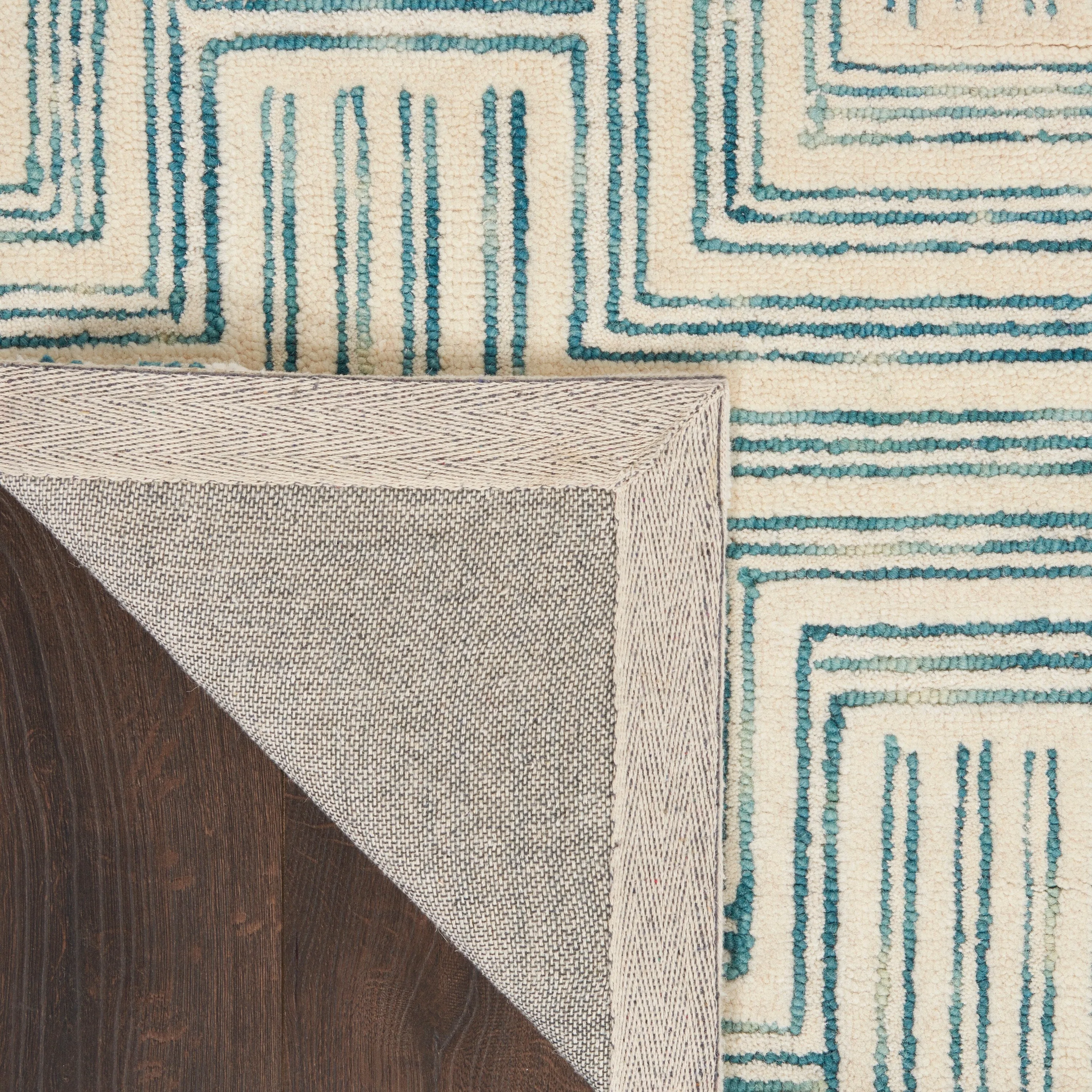 Nourison Linked Modern Geometric Ivory Turquoise Blue Area Rug
