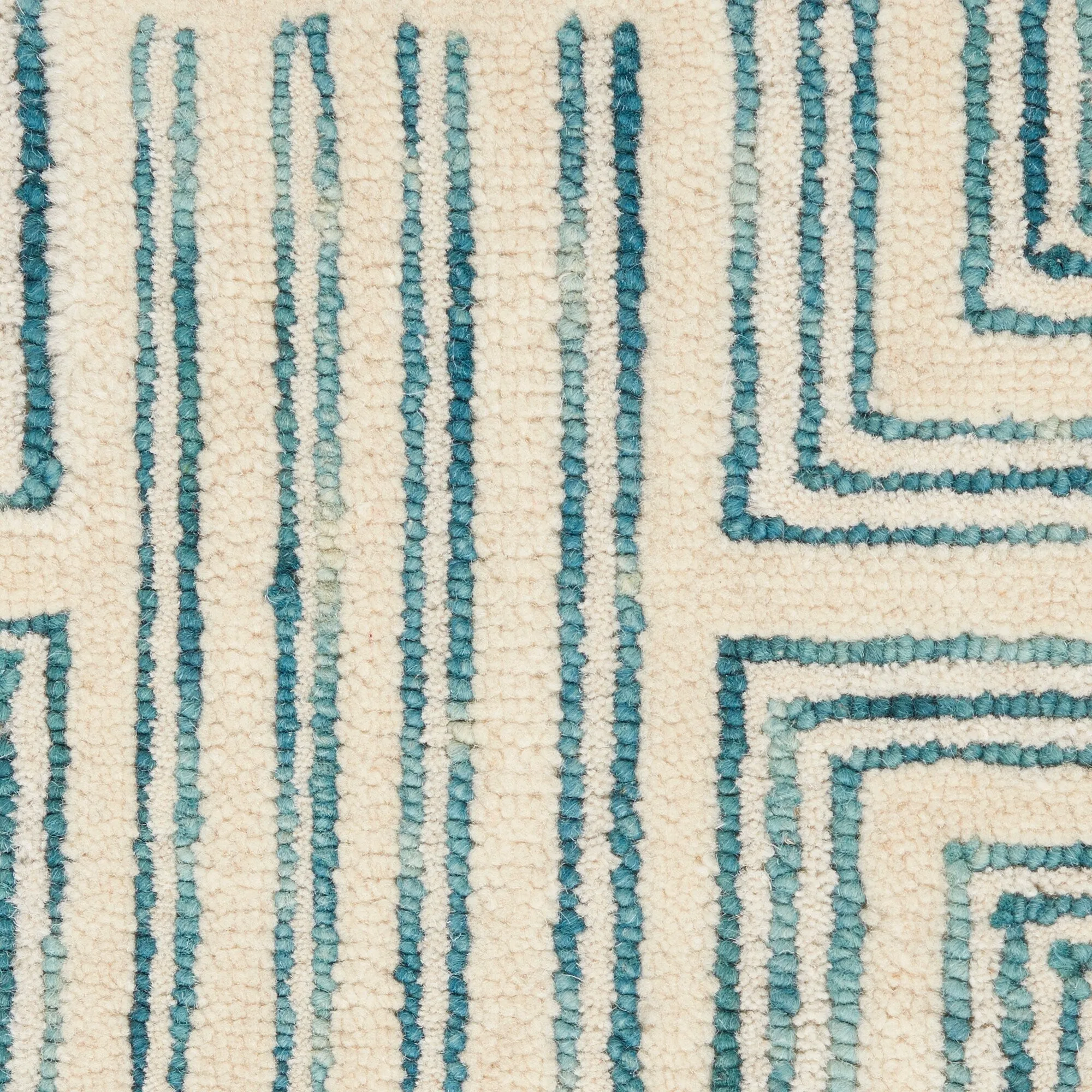 Nourison Linked Modern Geometric Ivory Turquoise Blue Area Rug