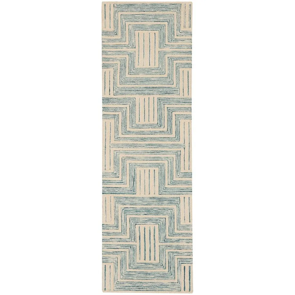 Nourison Linked Modern Geometric Ivory Turquoise Blue Area Rug