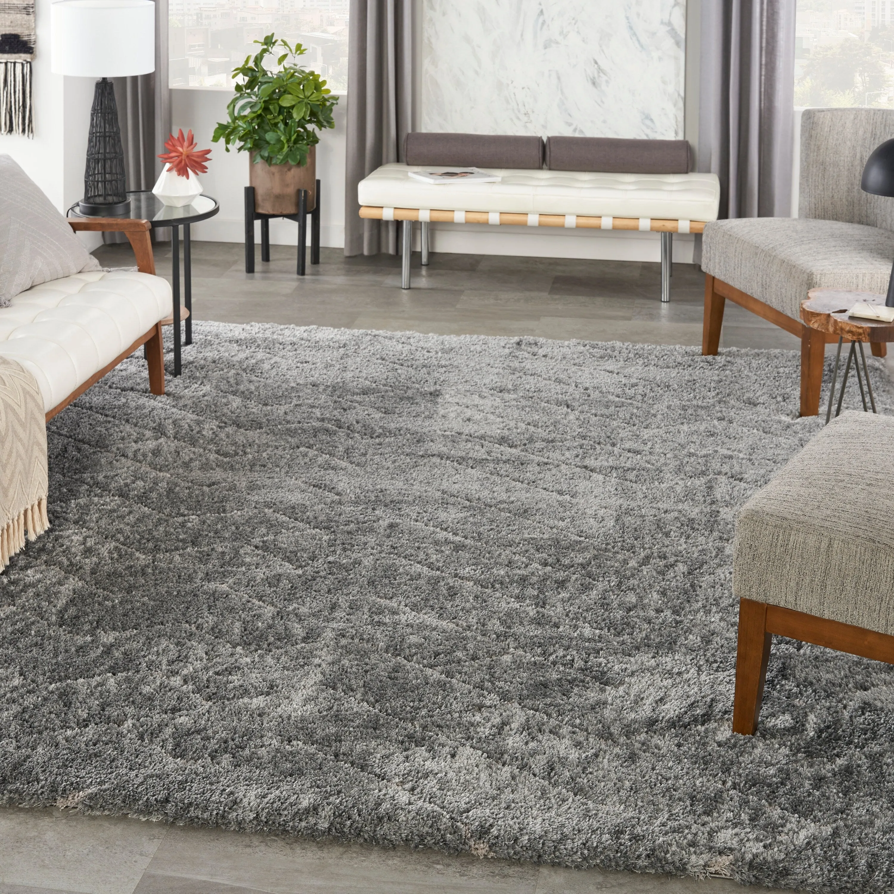 Nourison Luxurious Shag Ultra Plush Modern Chevron Area Rug