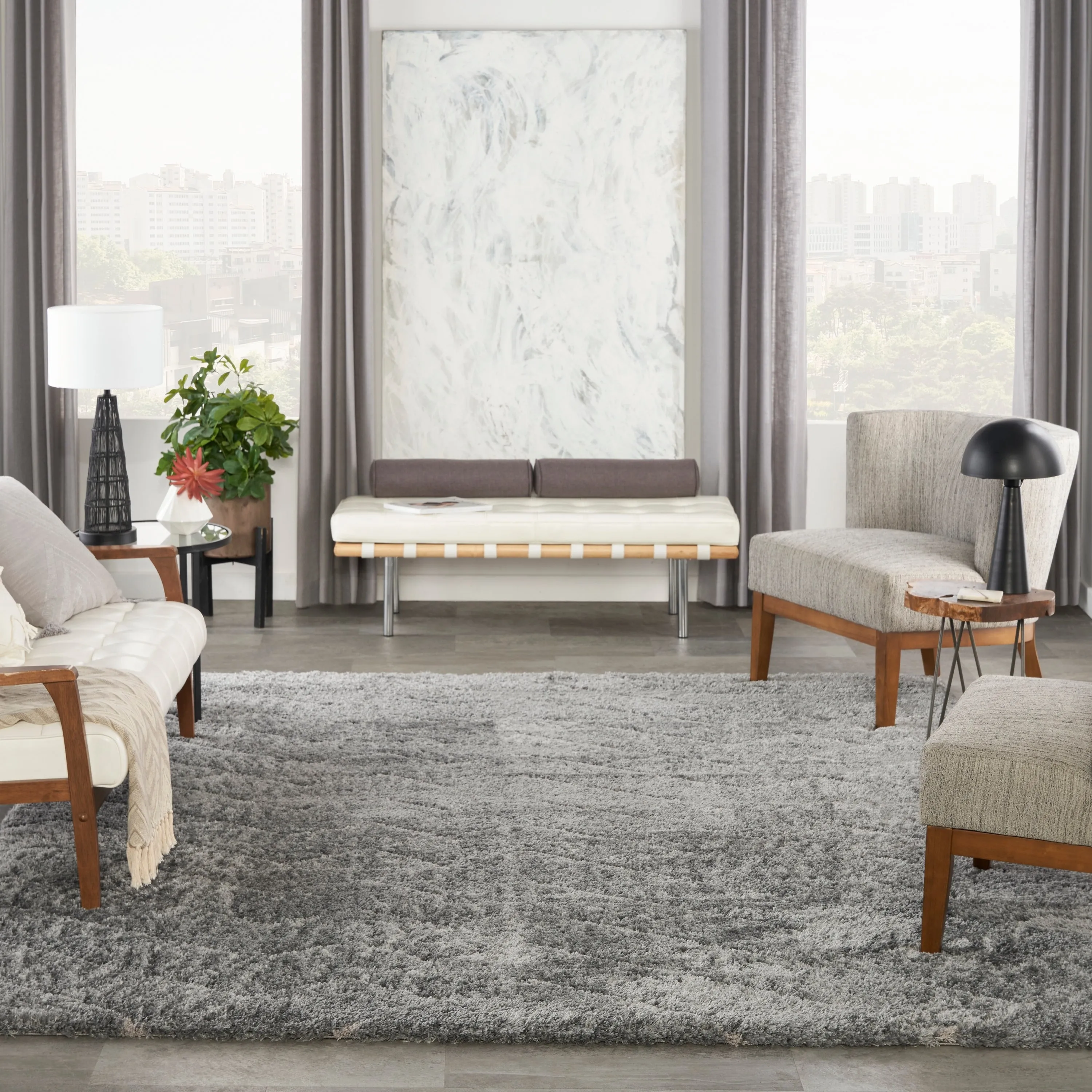 Nourison Luxurious Shag Ultra Plush Modern Chevron Area Rug