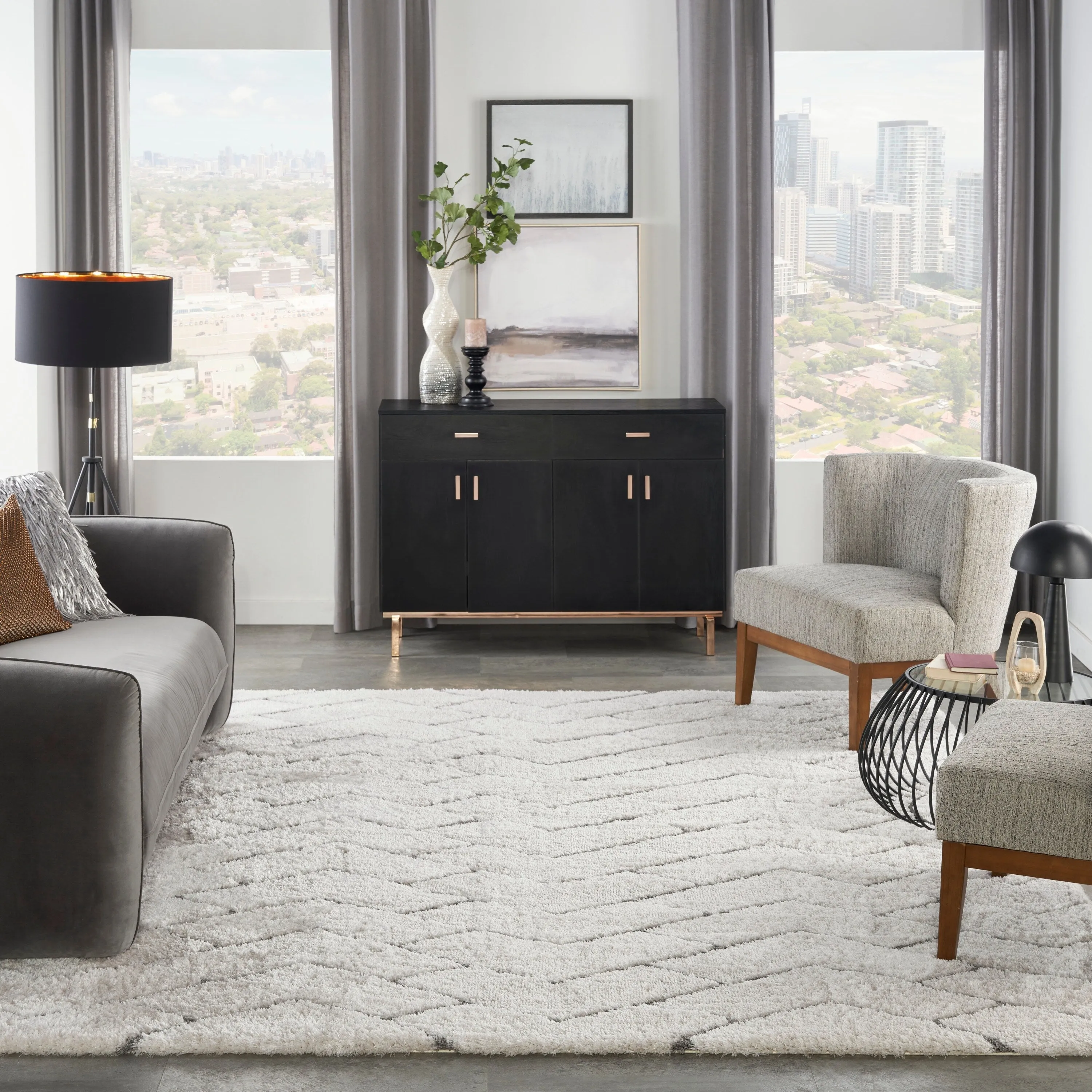 Nourison Luxurious Shag Ultra Plush Modern Chevron Area Rug