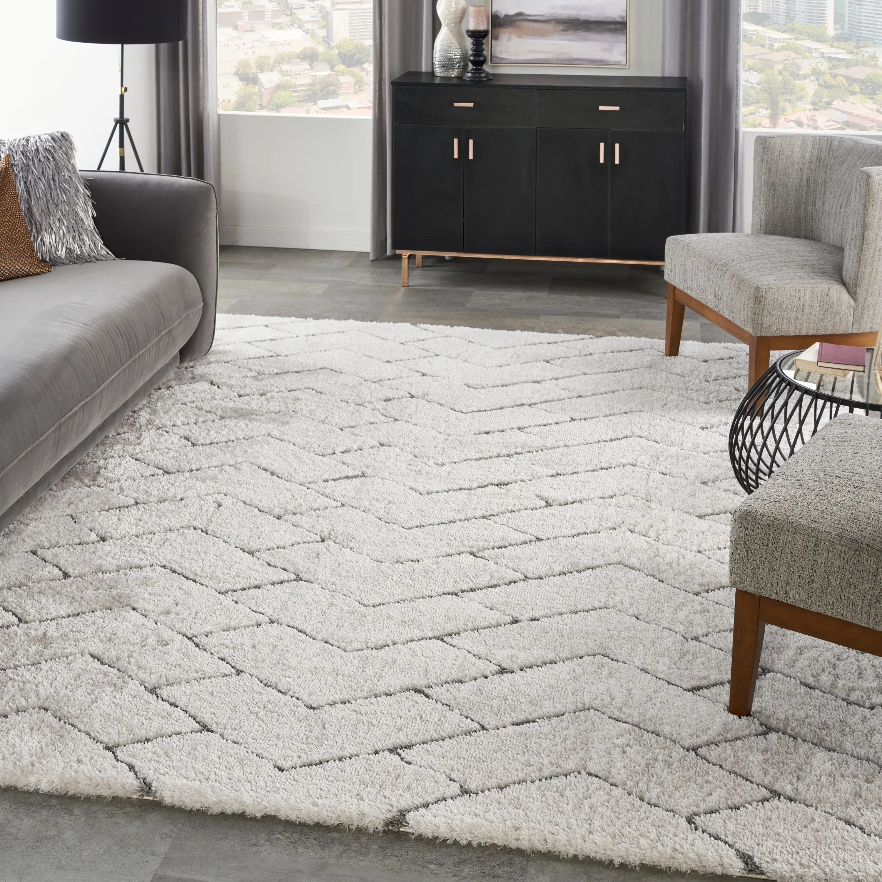 Nourison Luxurious Shag Ultra Plush Modern Chevron Area Rug