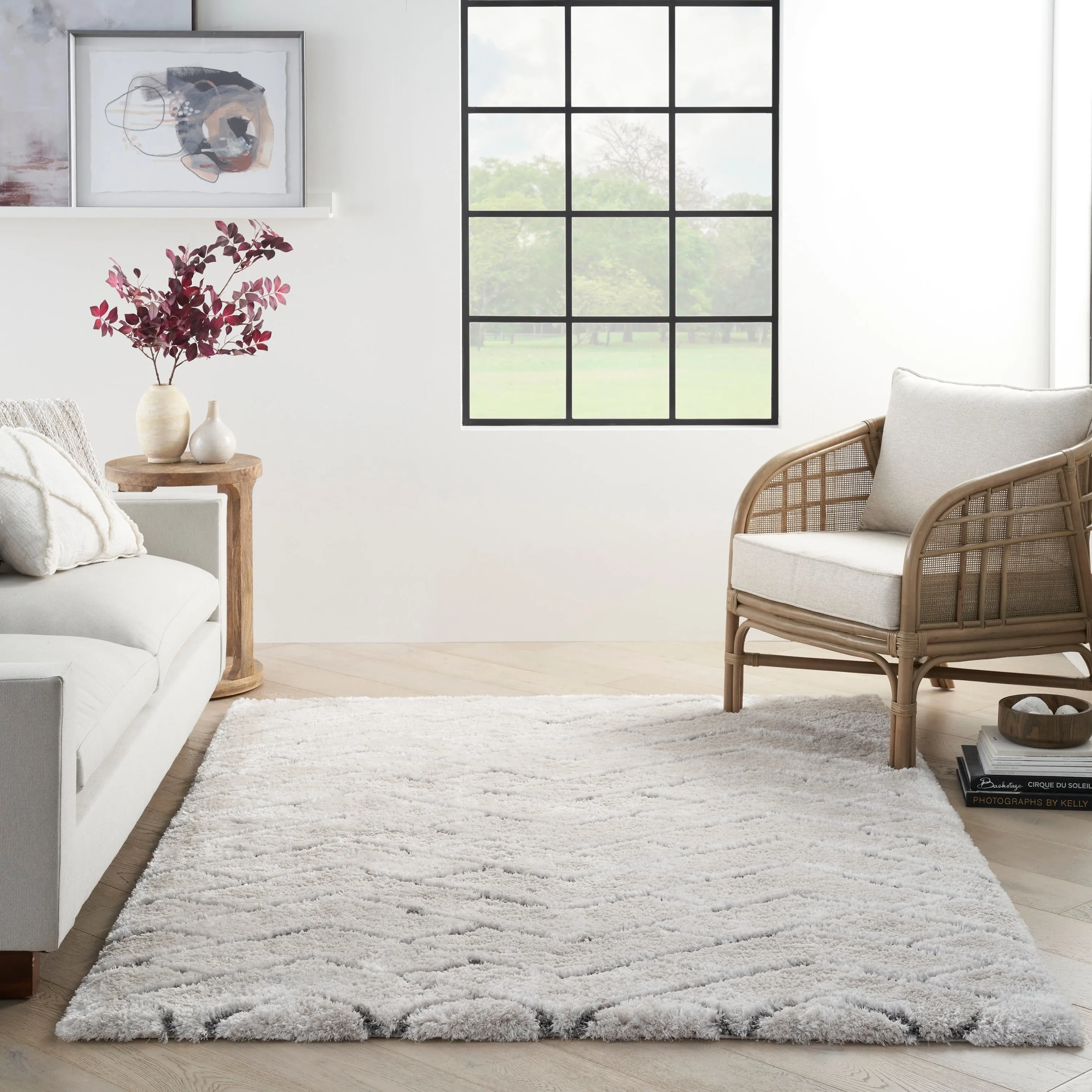 Nourison Luxurious Shag Ultra Plush Modern Chevron Area Rug