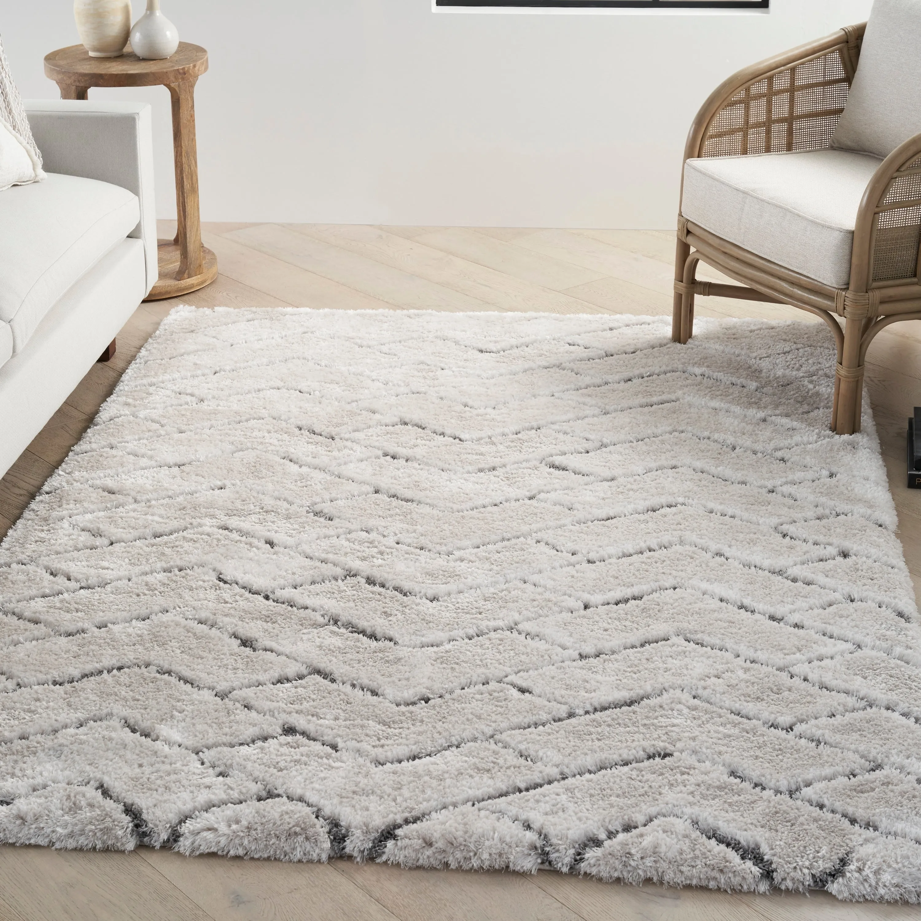Nourison Luxurious Shag Ultra Plush Modern Chevron Area Rug