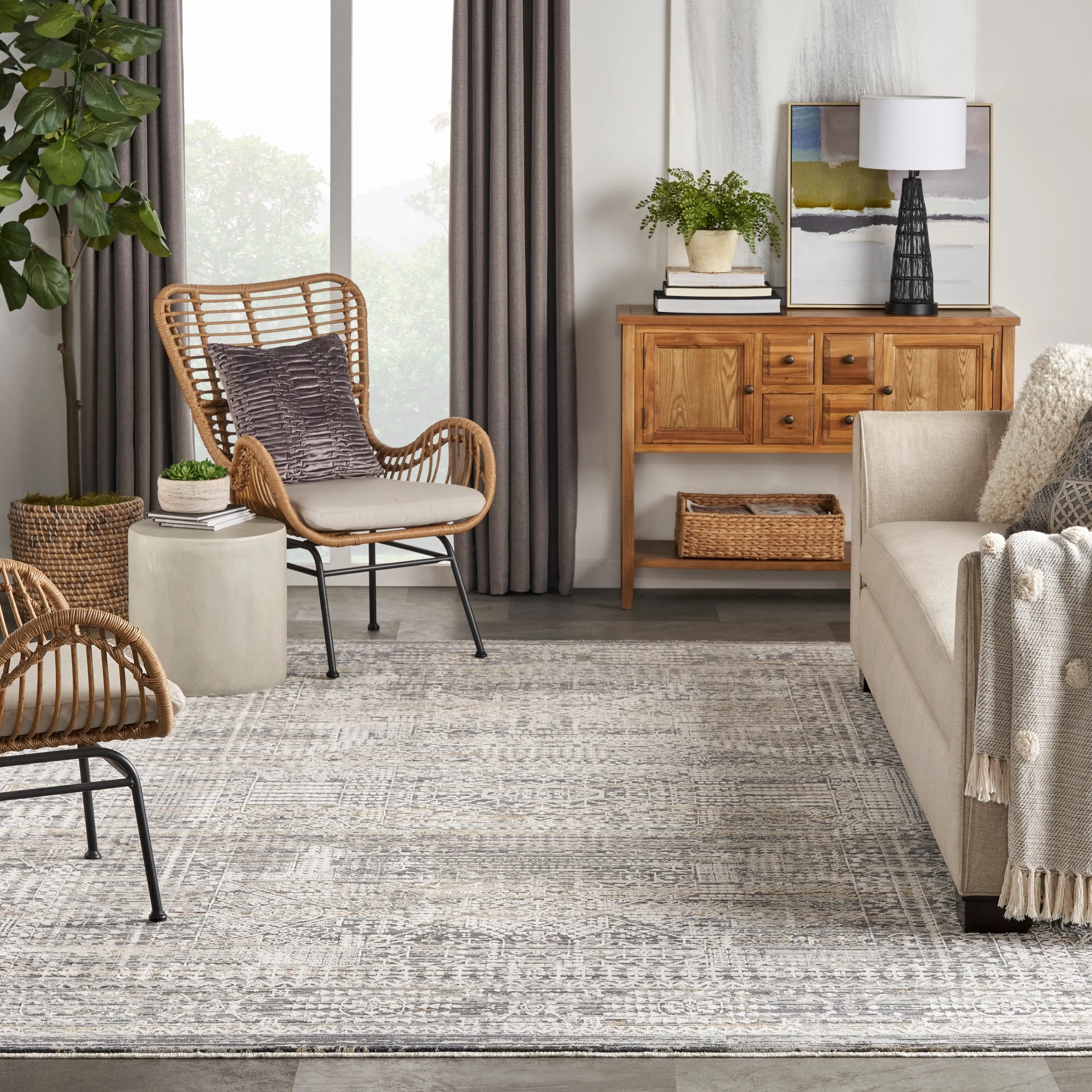 Nourison Nyle Indoor only Grey Geometric Area Rug