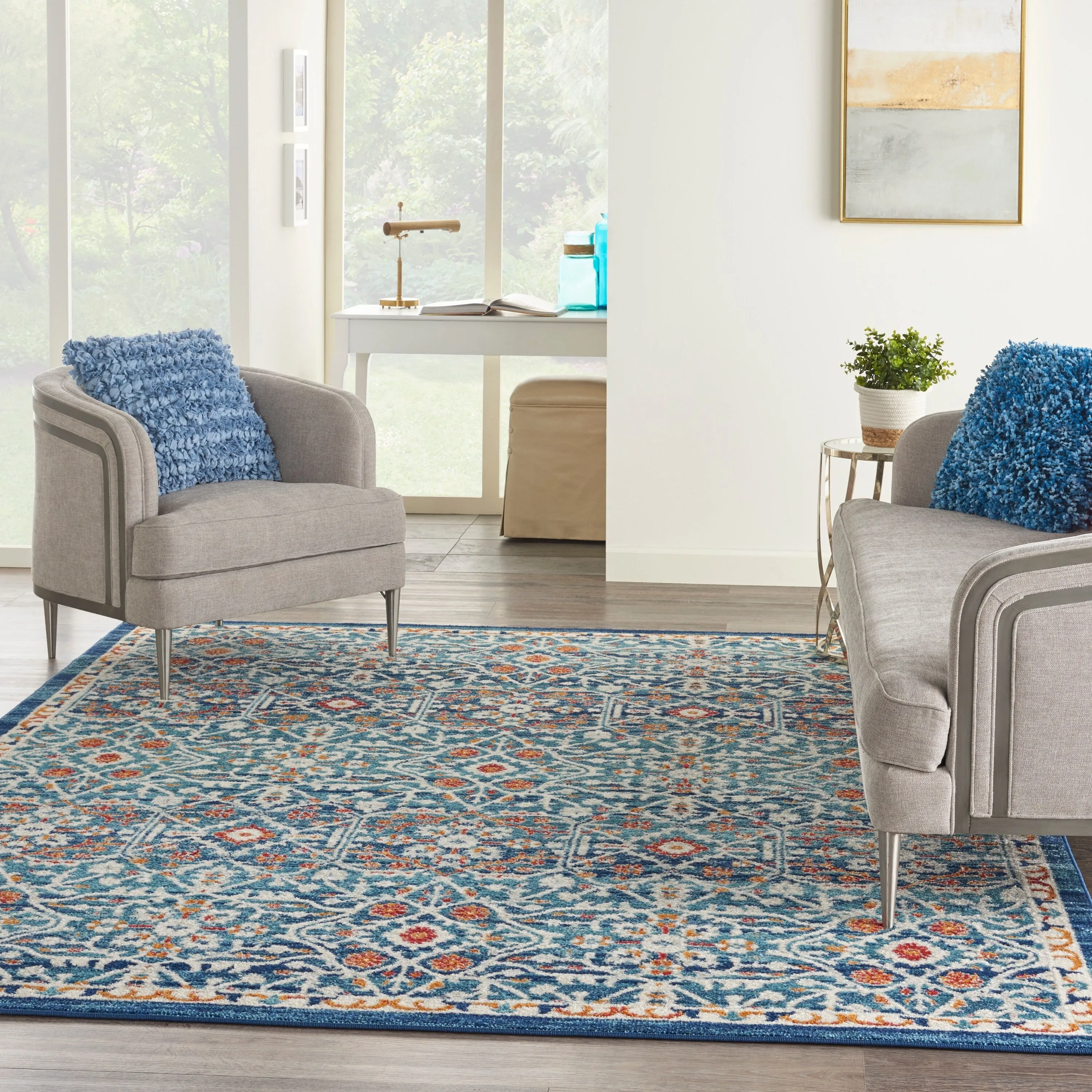 Nourison Passion Transitional Farmhouse Blue Multicolor Area Rug