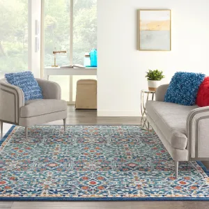 Nourison Passion Transitional Farmhouse Blue Multicolor Area Rug