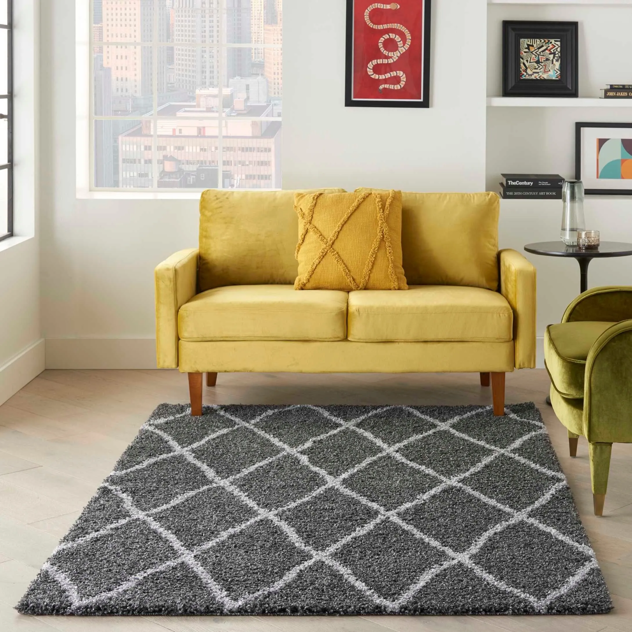 Nourison Shangri-La Geometric Trellis Lattice Shag Rug