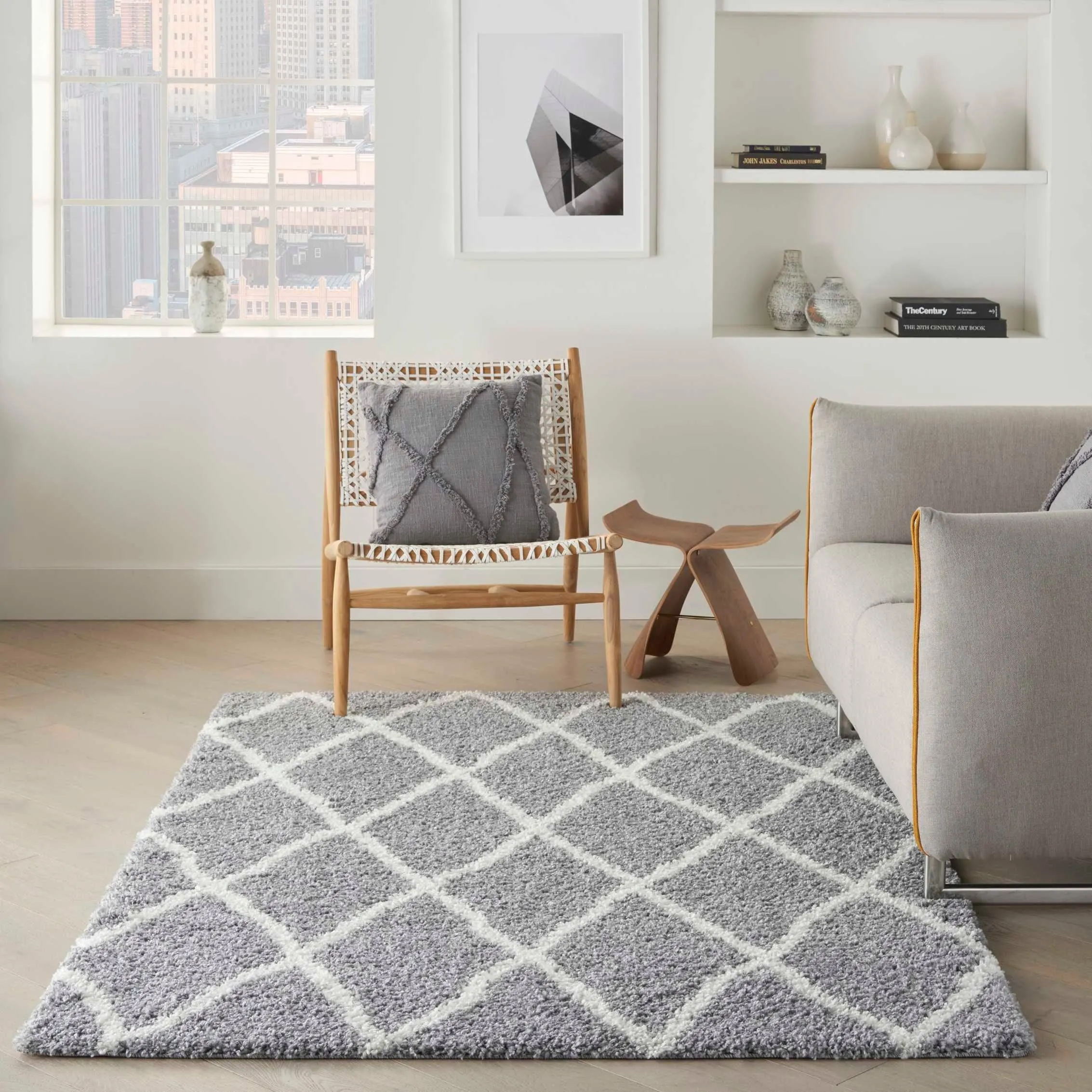 Nourison Shangri-La Geometric Trellis Lattice Shag Rug