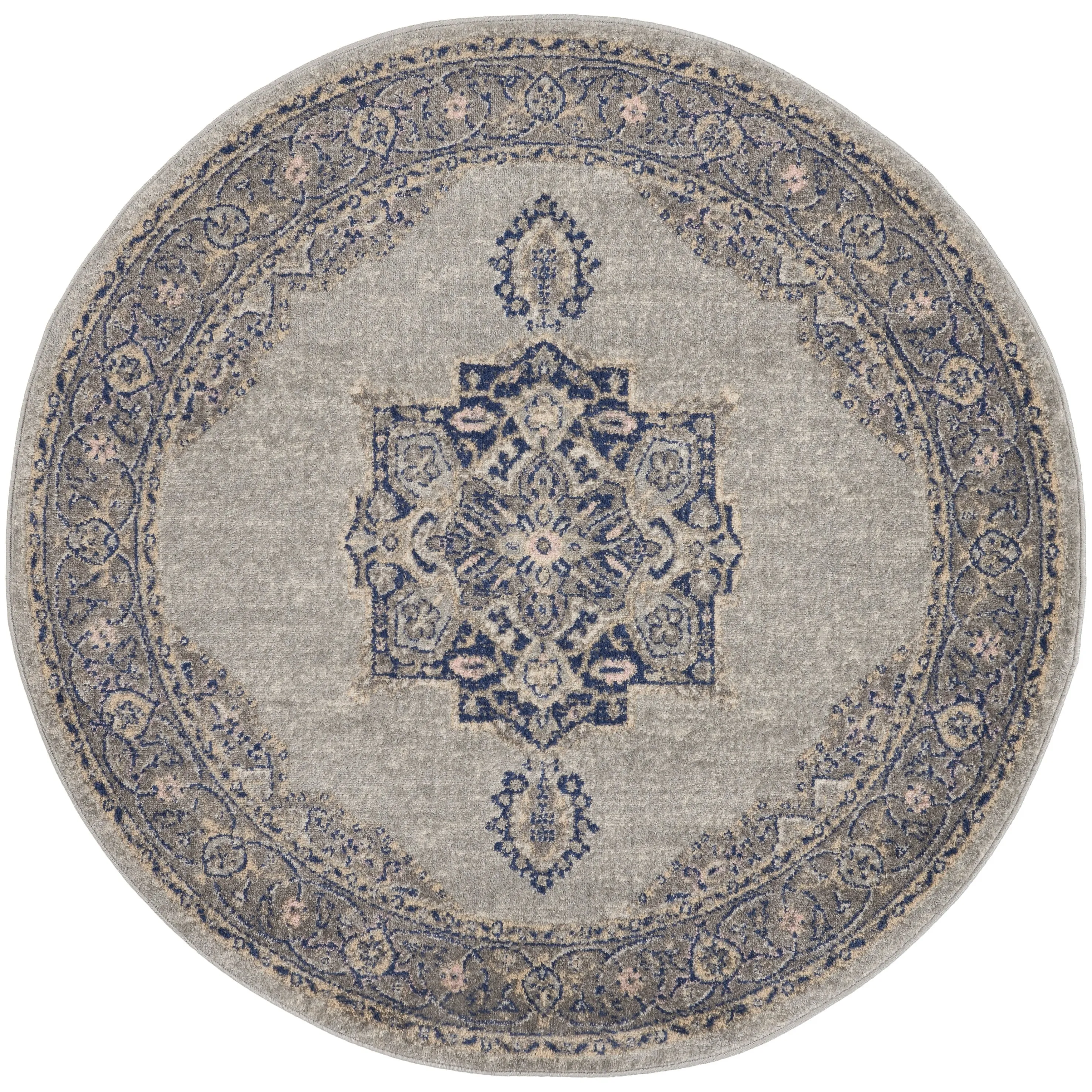 Nourison Tranquil Grey Navy Modern Persian Floral Medallion Area Rug