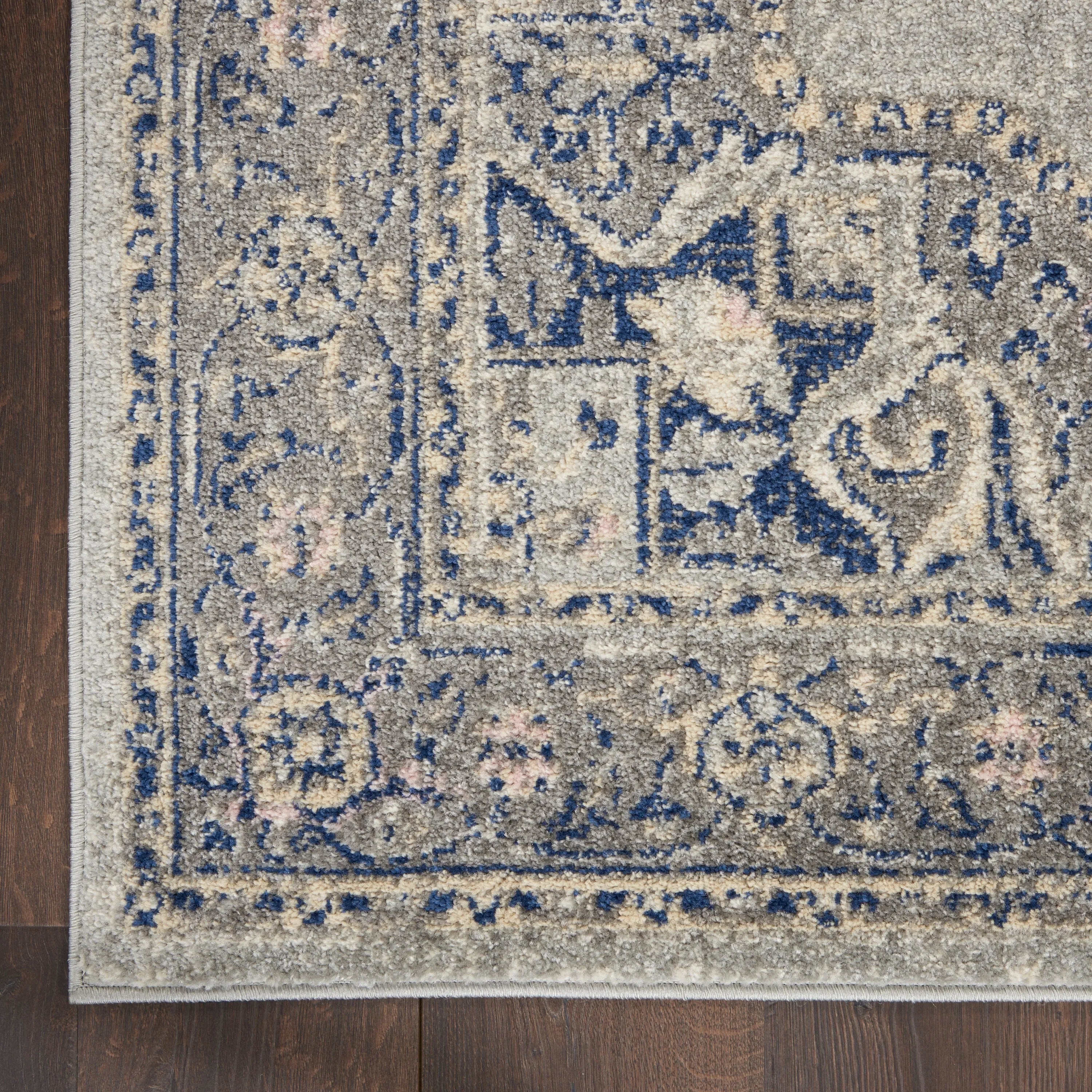 Nourison Tranquil Grey Navy Modern Persian Floral Medallion Area Rug