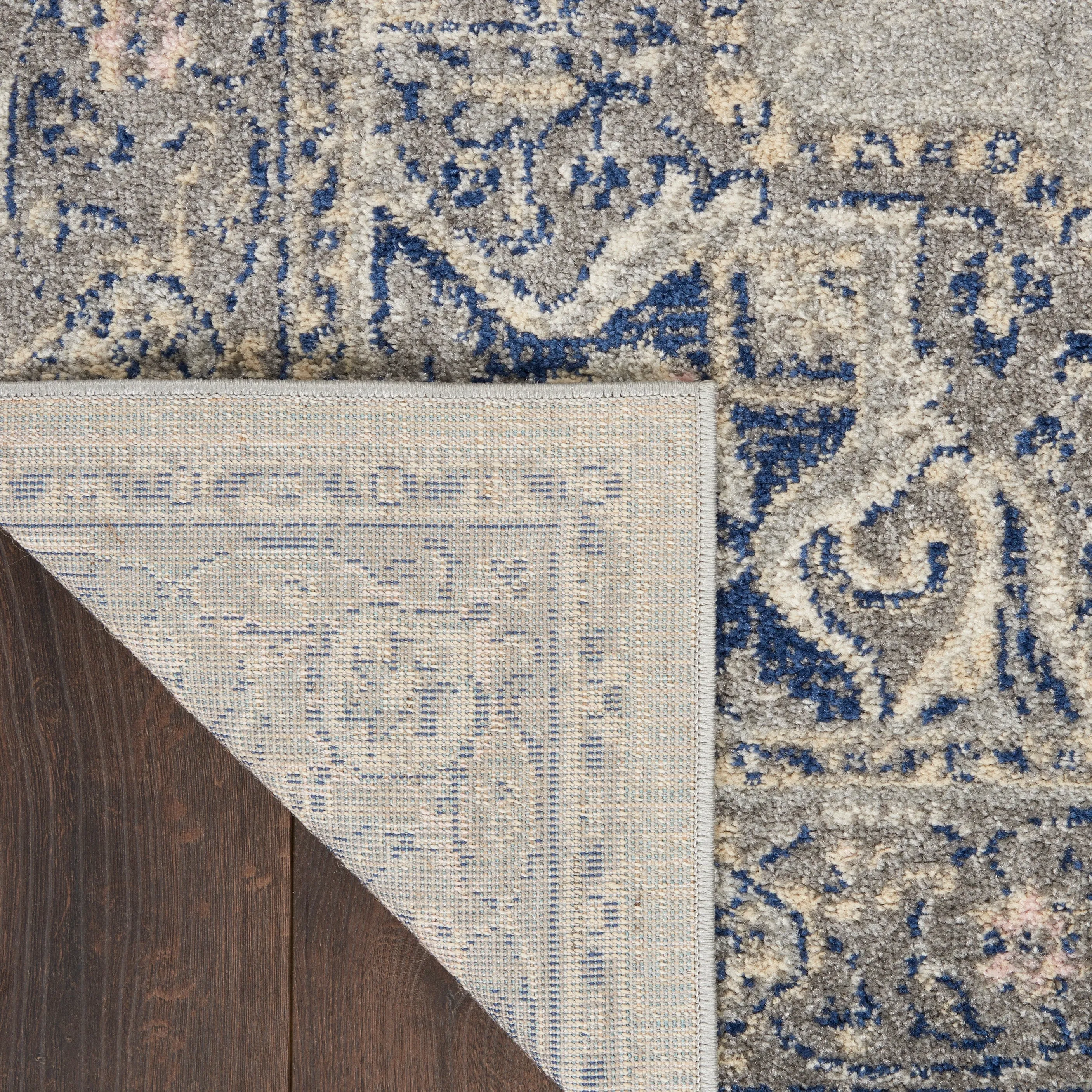 Nourison Tranquil Grey Navy Modern Persian Floral Medallion Area Rug