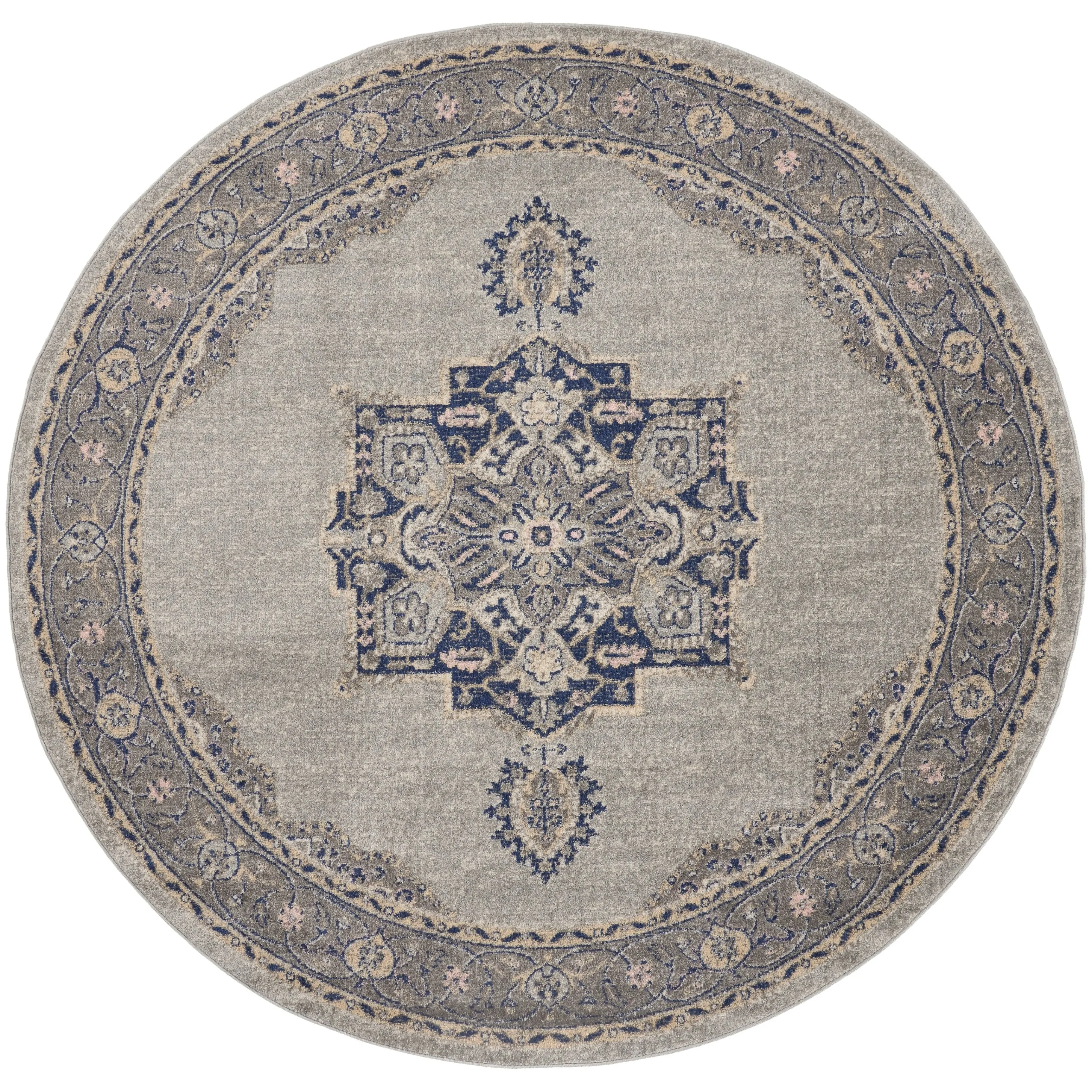 Nourison Tranquil Grey Navy Modern Persian Floral Medallion Area Rug