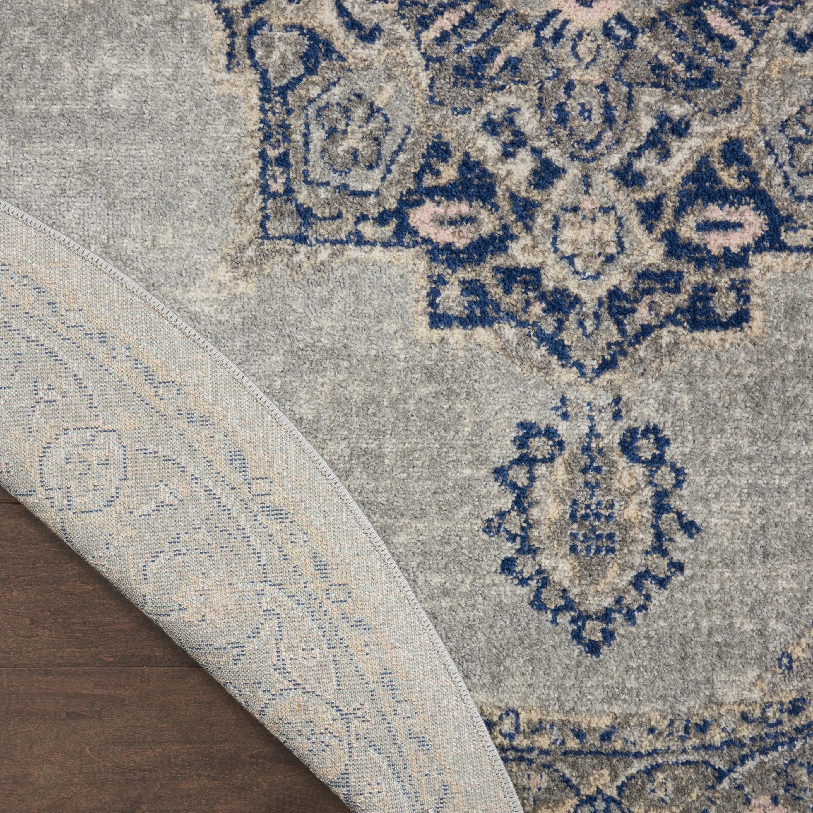 Nourison Tranquil Grey Navy Modern Persian Floral Medallion Area Rug