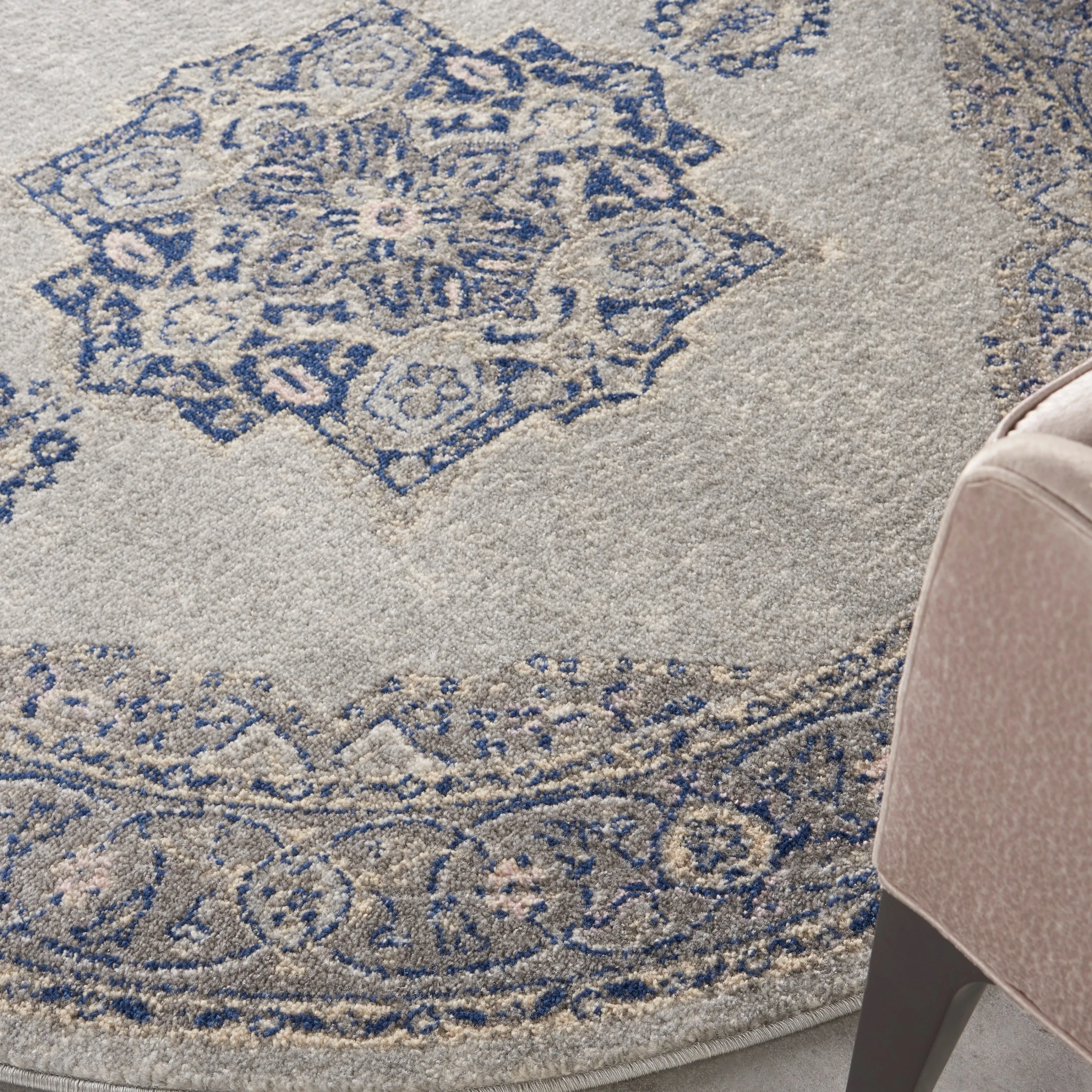 Nourison Tranquil Grey Navy Modern Persian Floral Medallion Area Rug