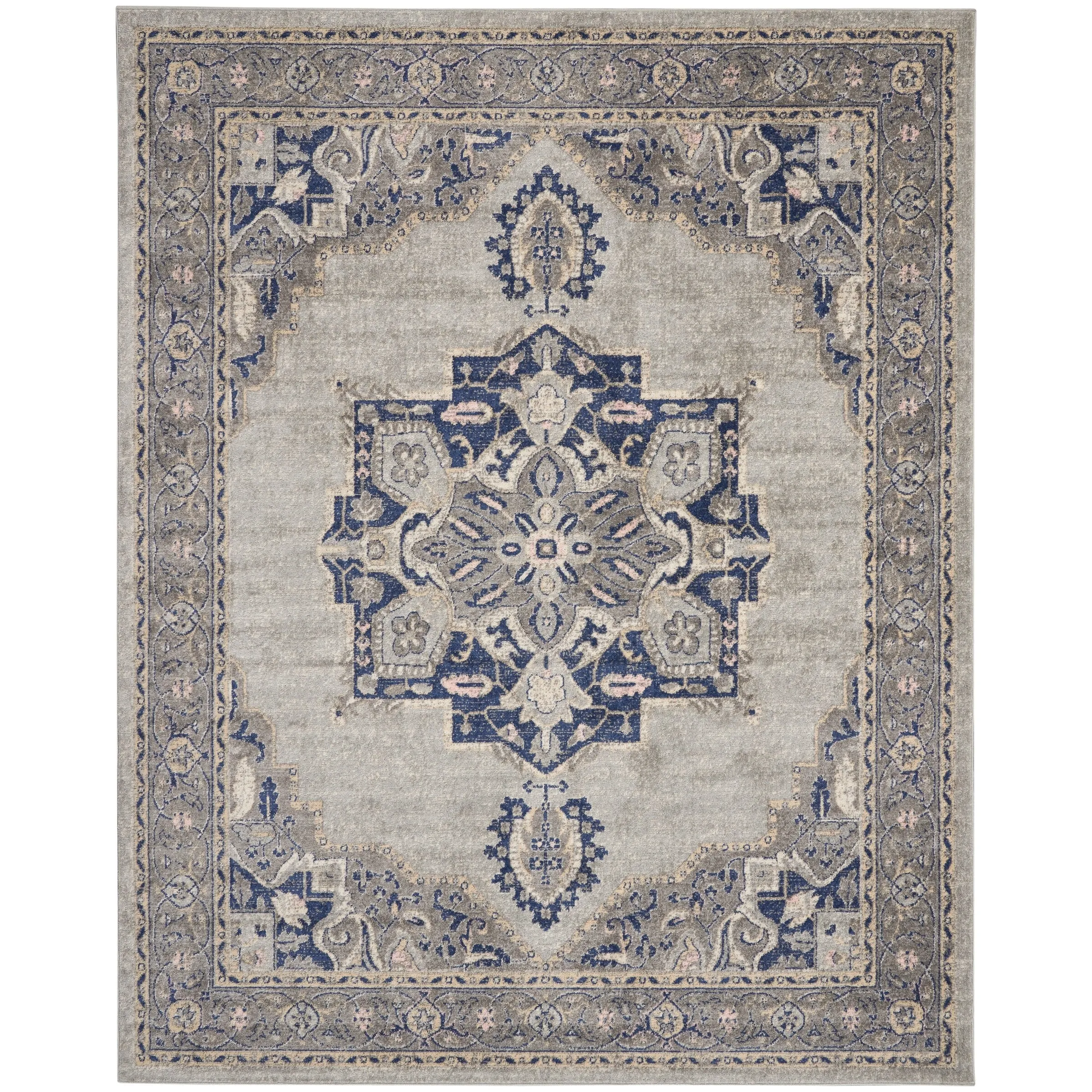 Nourison Tranquil Grey Navy Modern Persian Floral Medallion Area Rug
