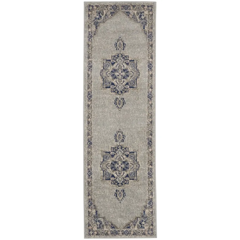 Nourison Tranquil Grey Navy Modern Persian Floral Medallion Area Rug