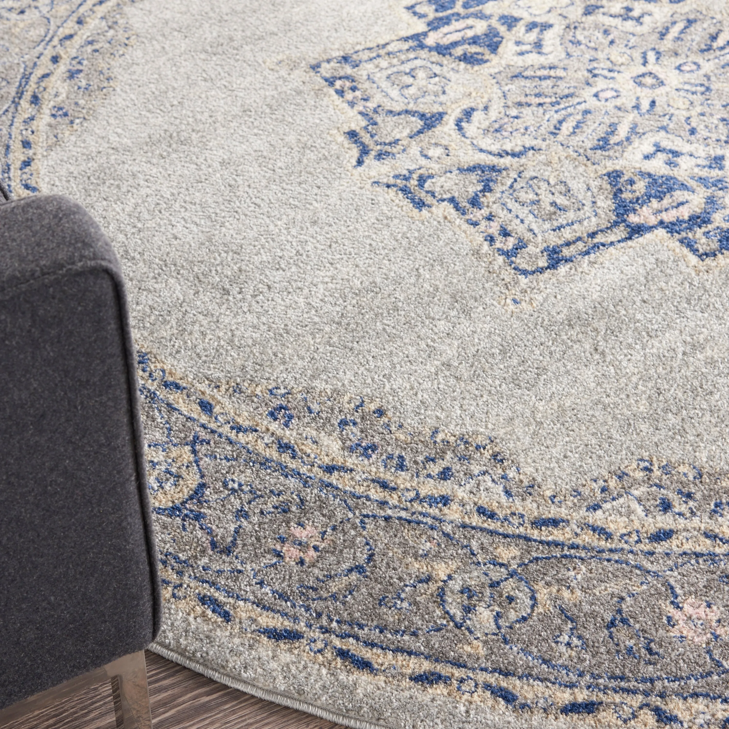 Nourison Tranquil Grey Navy Modern Persian Floral Medallion Area Rug