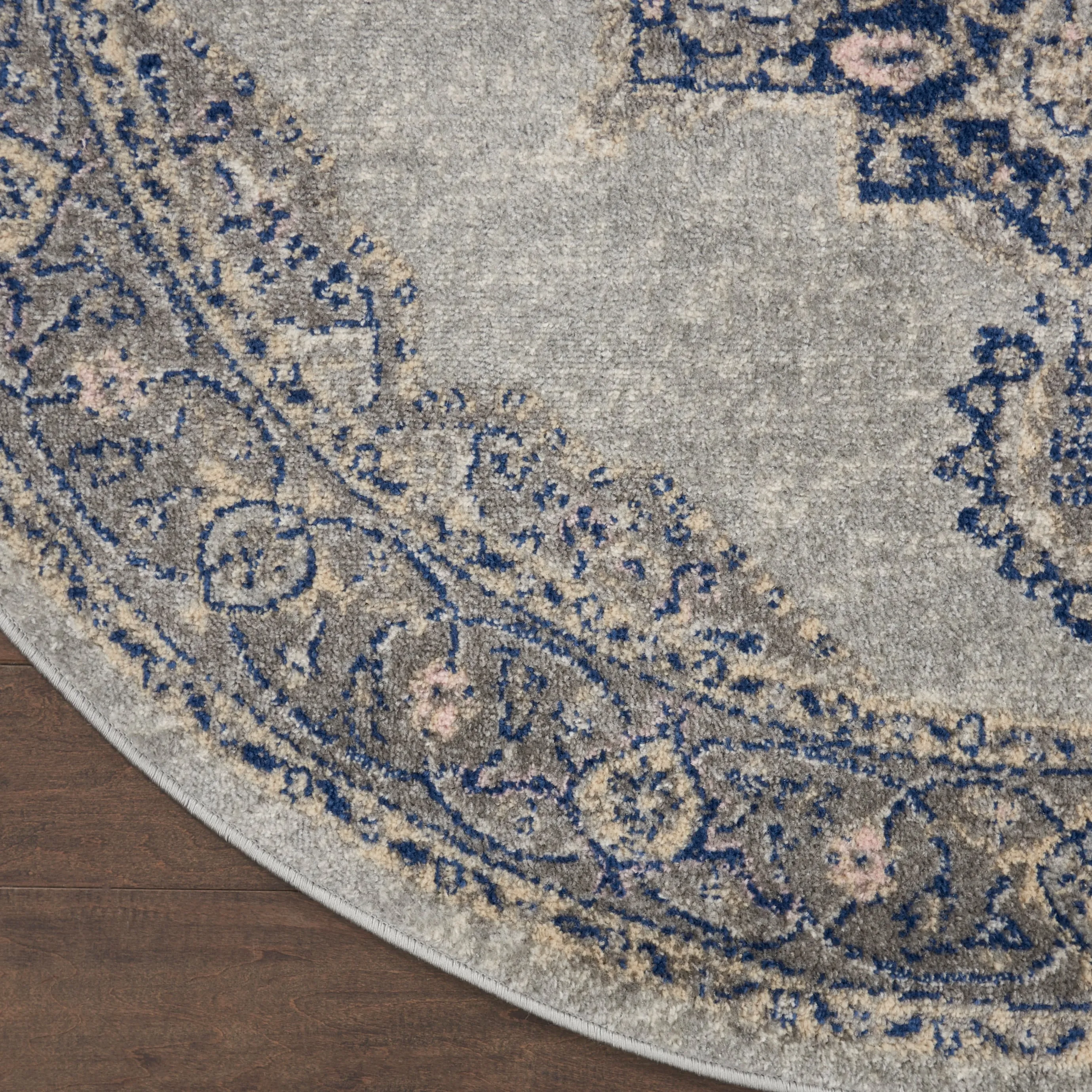 Nourison Tranquil Grey Navy Modern Persian Floral Medallion Area Rug