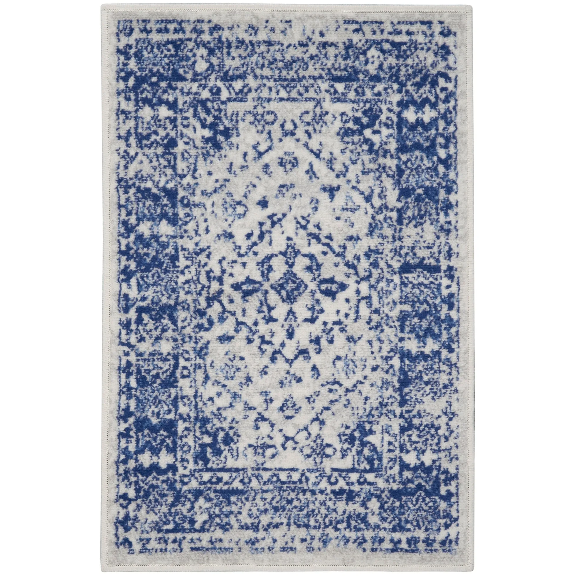 Nourison Whimsicle Boho Floral Geometric Ivory Navy Area Rug
