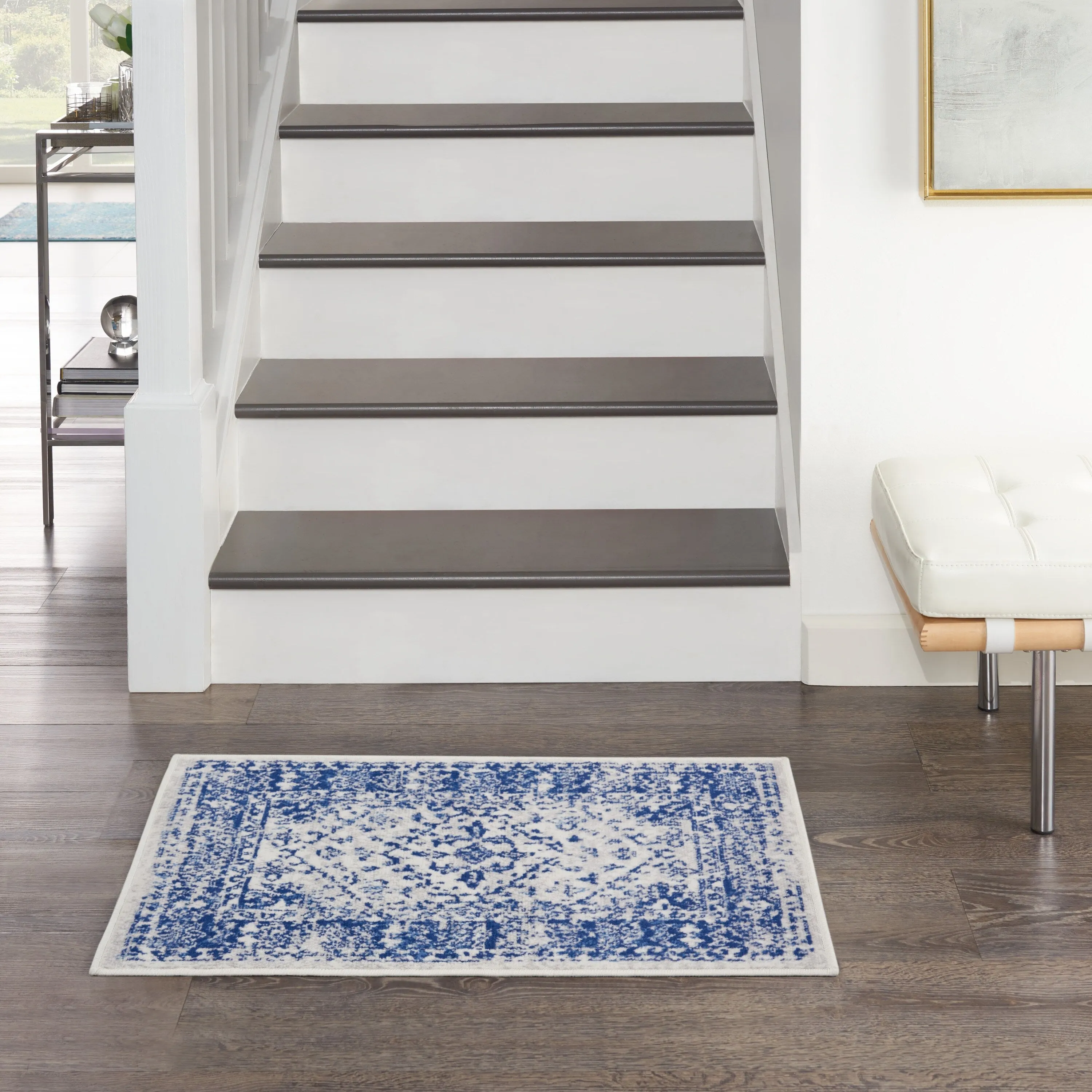 Nourison Whimsicle Boho Floral Geometric Ivory Navy Area Rug