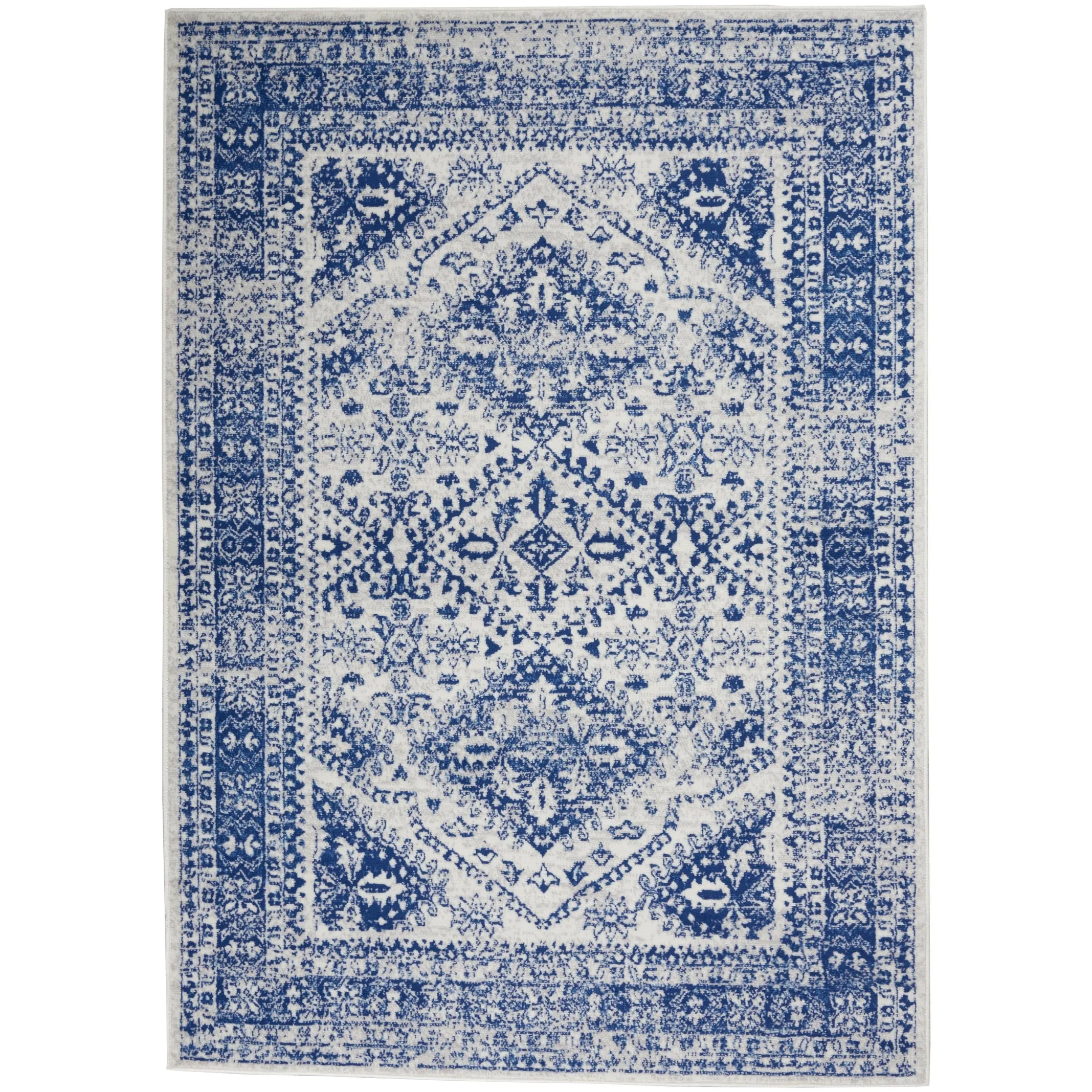 Nourison Whimsicle Boho Floral Geometric Ivory Navy Area Rug