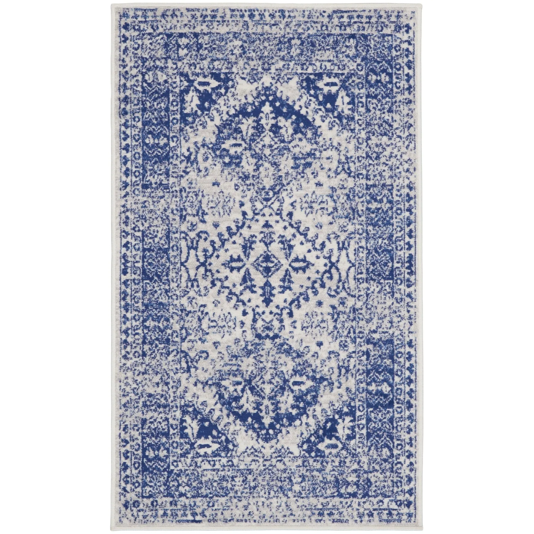 Nourison Whimsicle Boho Floral Geometric Ivory Navy Area Rug