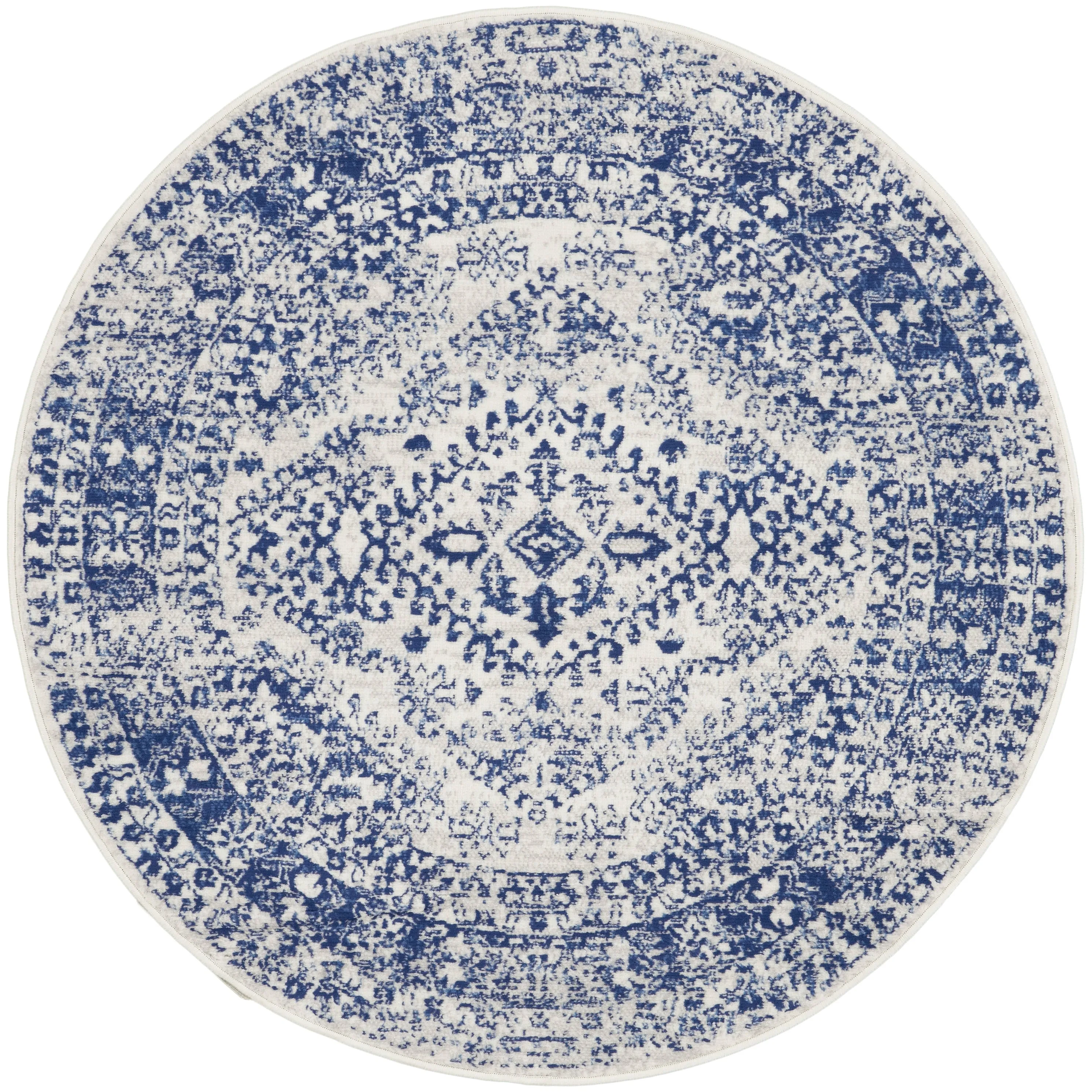 Nourison Whimsicle Boho Floral Geometric Ivory Navy Area Rug