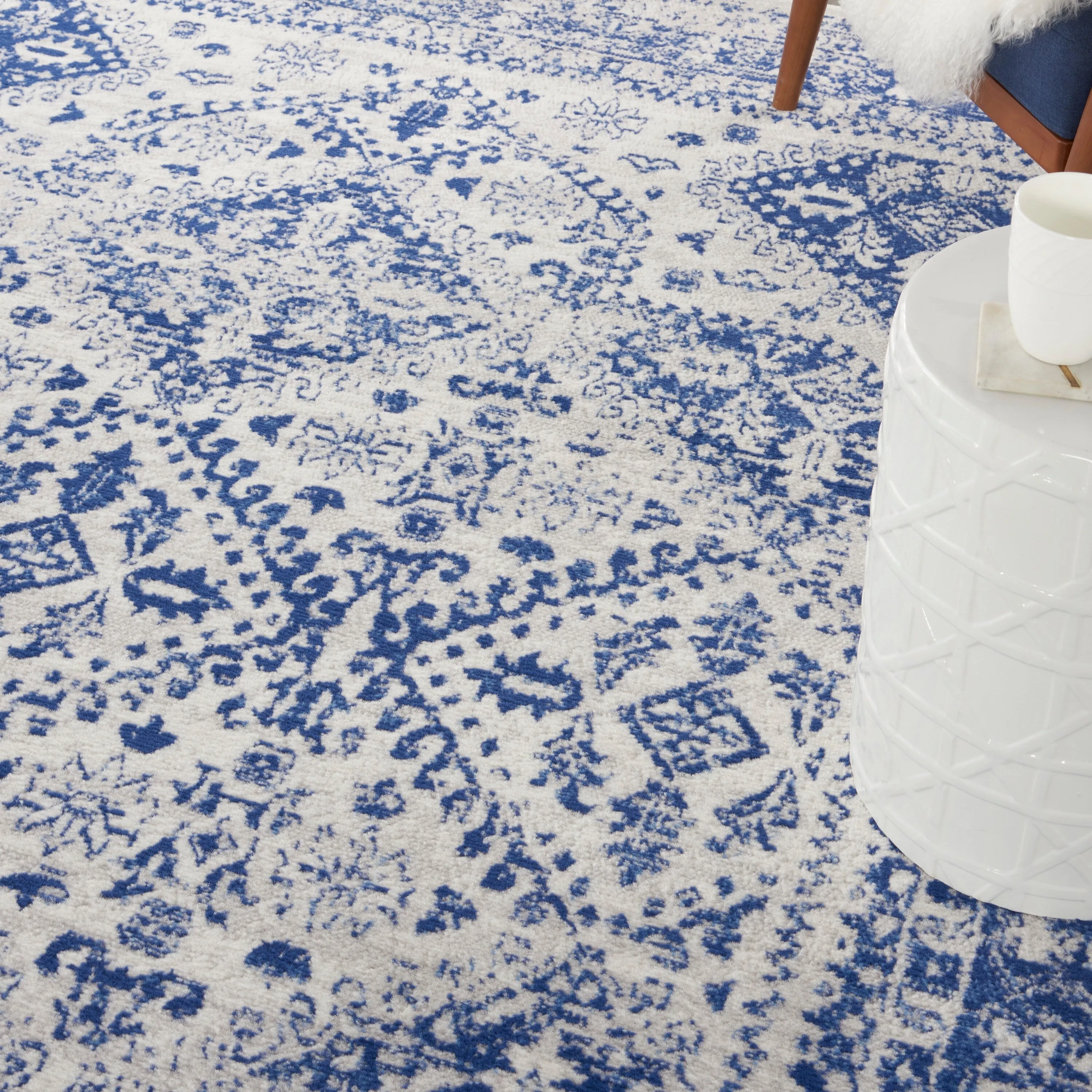 Nourison Whimsicle Boho Floral Geometric Ivory Navy Area Rug