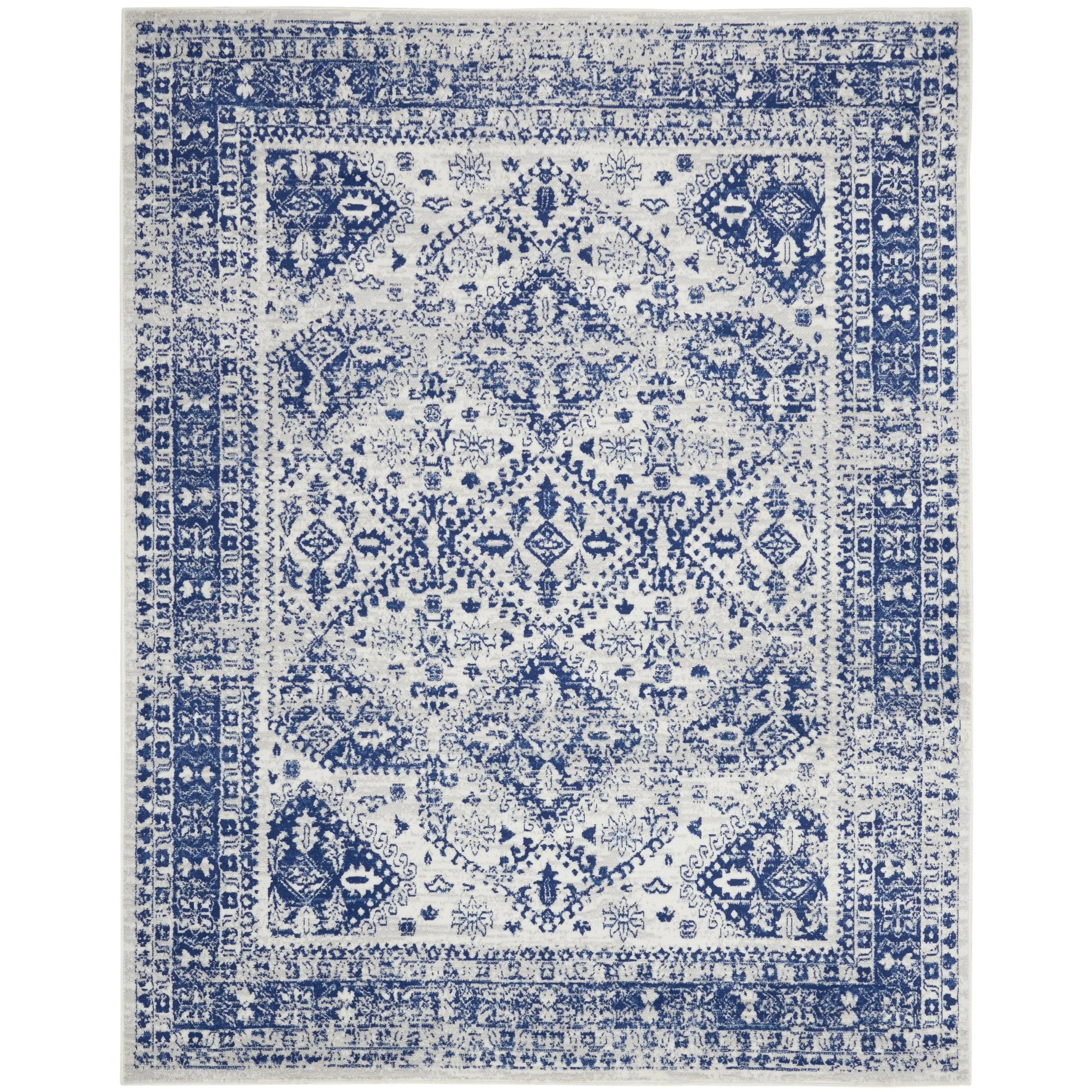 Nourison Whimsicle Boho Floral Geometric Ivory Navy Area Rug