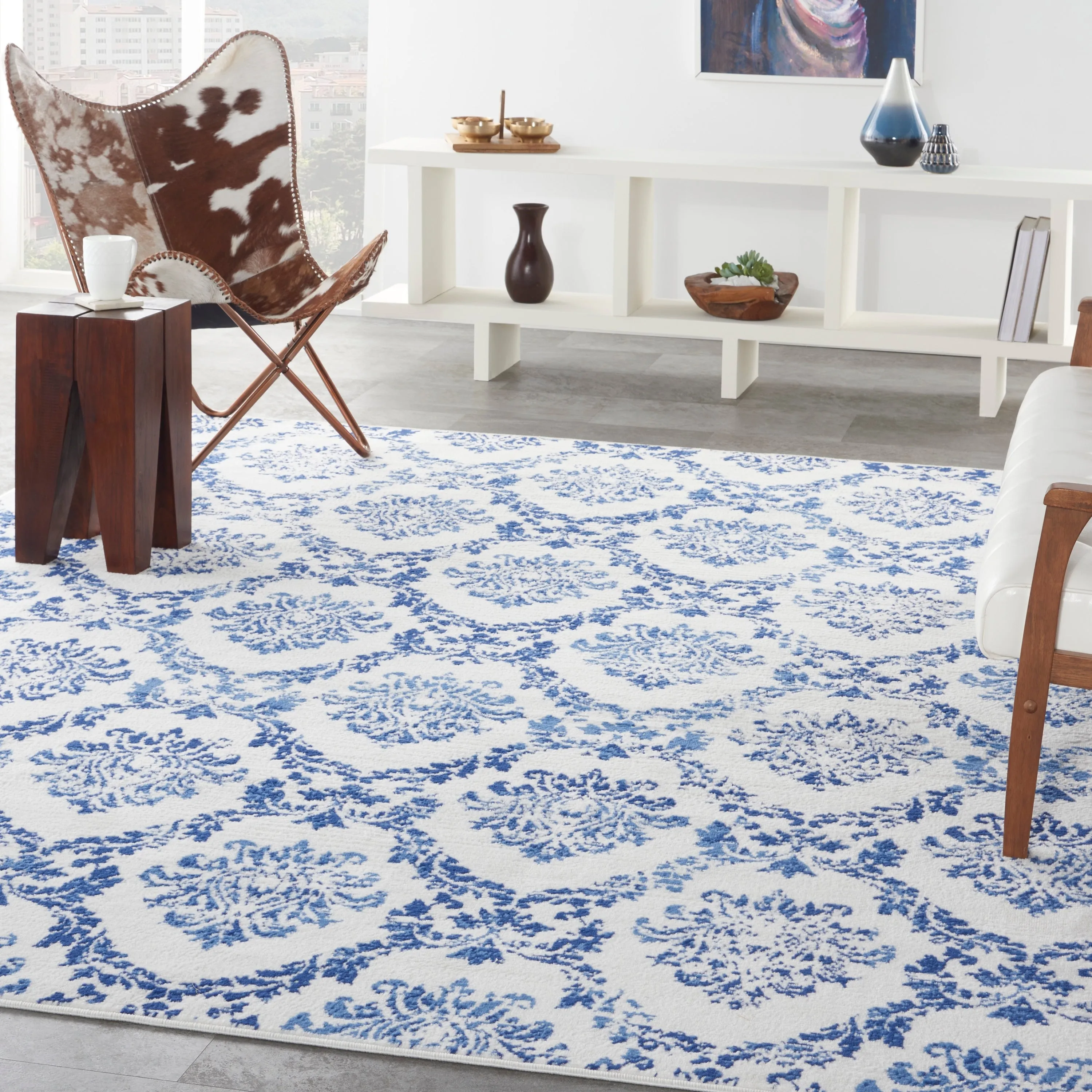 Nourison Whimsicle Boho French Country Floral Blue Ivory Area Rug