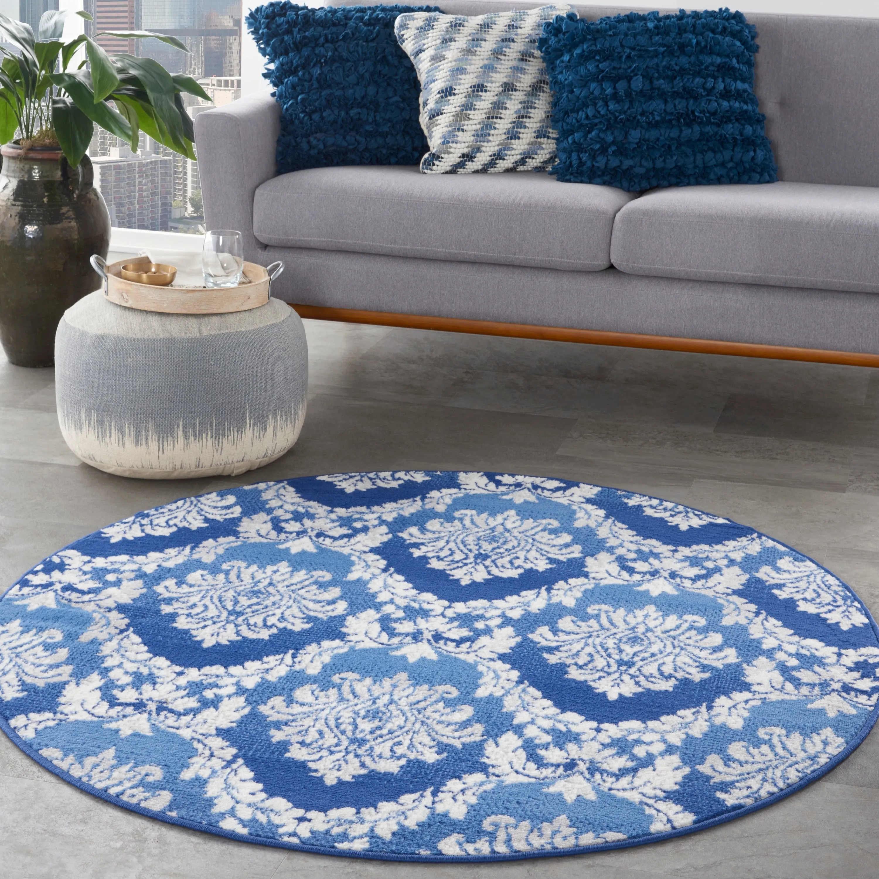 Nourison Whimsicle Boho French Country Floral Blue Ivory Area Rug
