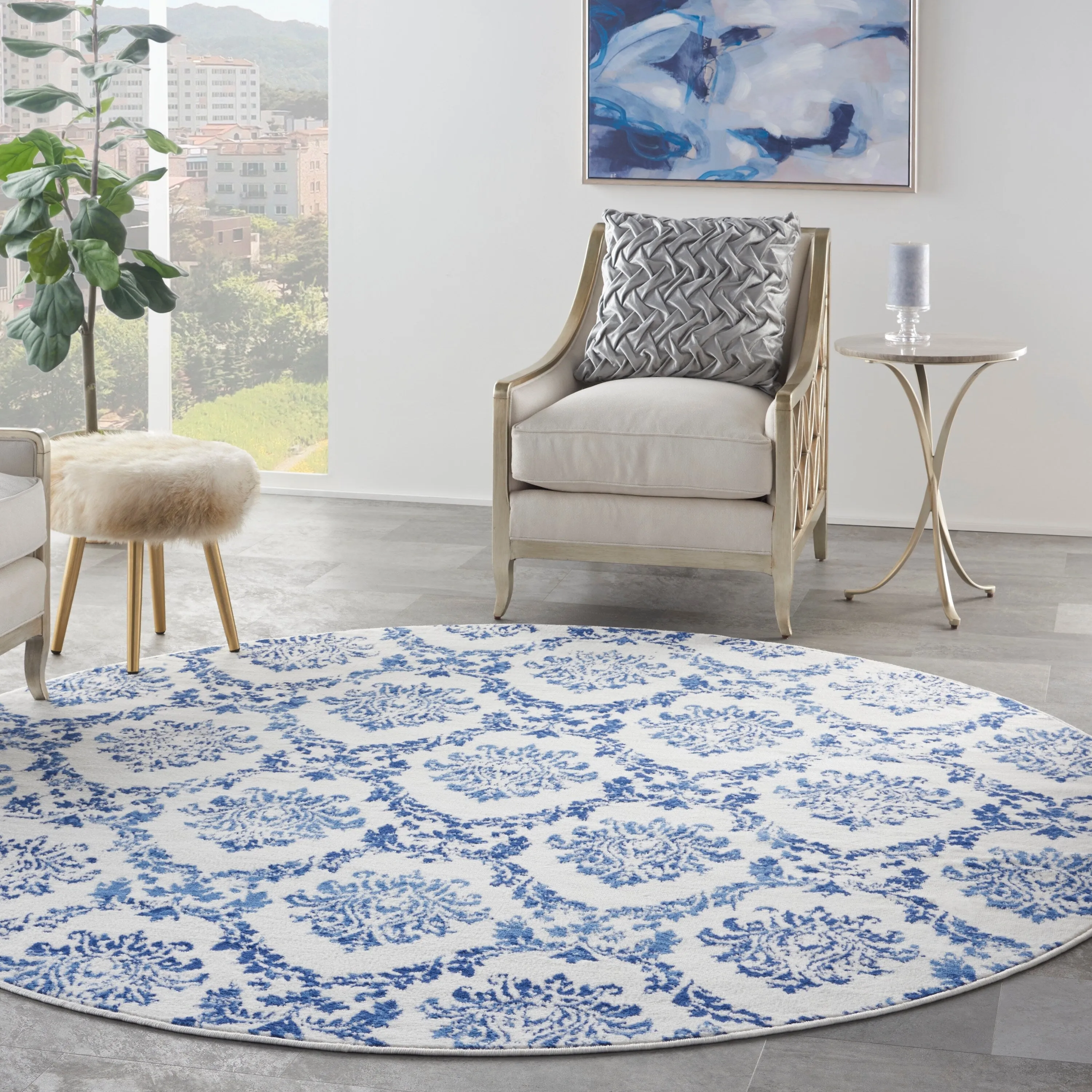 Nourison Whimsicle Boho French Country Floral Blue Ivory Area Rug