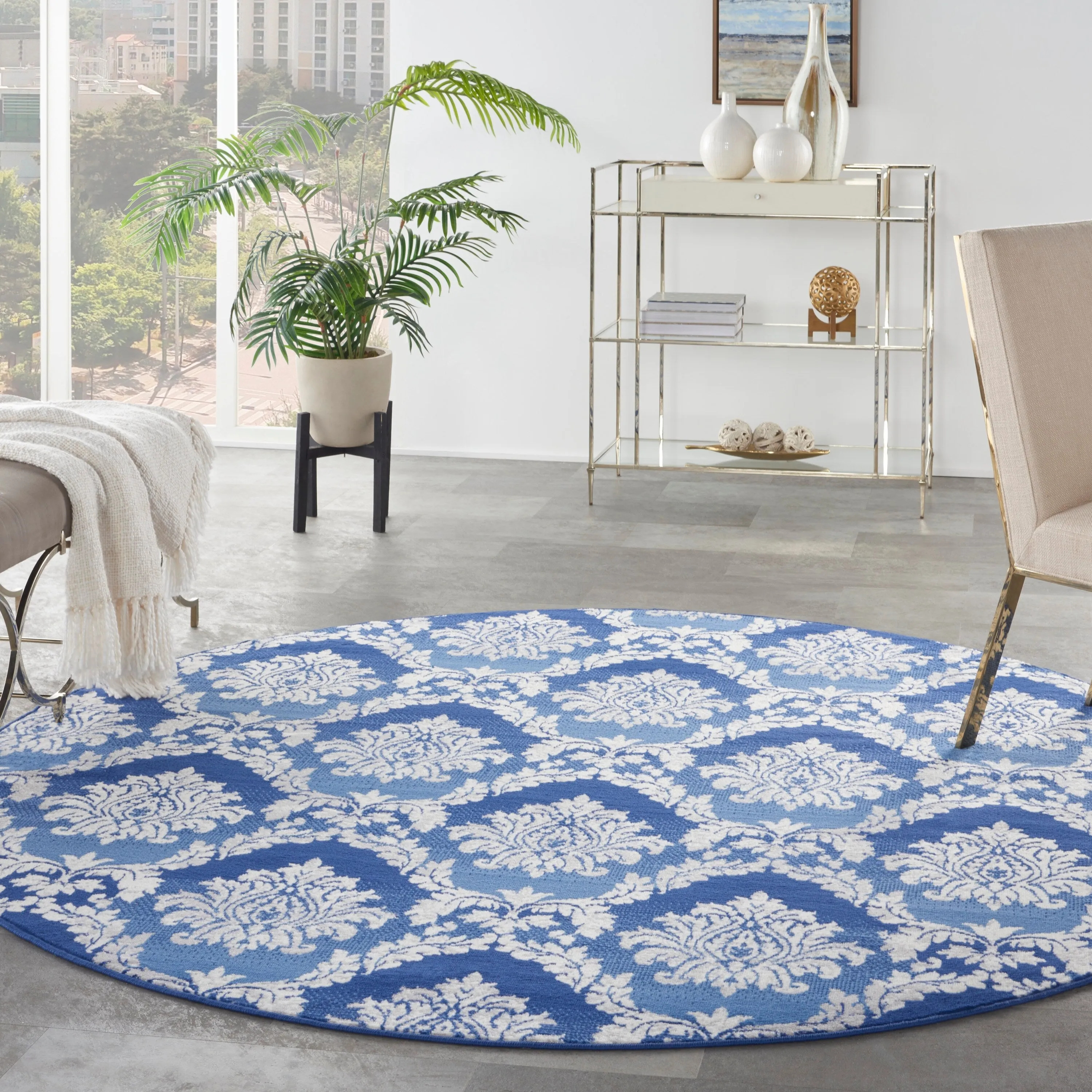 Nourison Whimsicle Boho French Country Floral Blue Ivory Area Rug